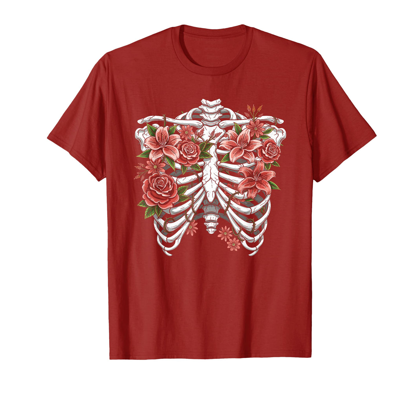 Skeleton Ribcage with Red Roses Funny Halloween T-Shirt