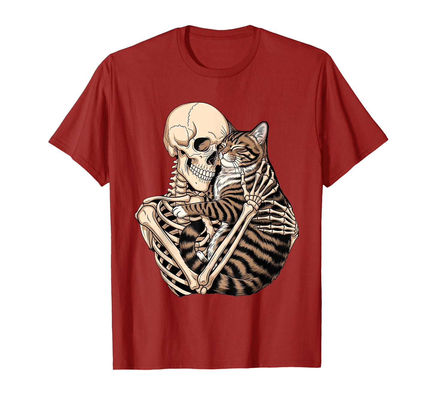 Skeleton Hugging Cat Halloween Cat Lover Cat Mom Dad T-Shirt