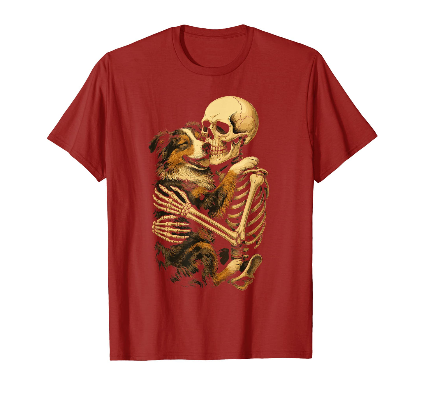 Skeleton Hugging Australian Shepherd T-Shirt