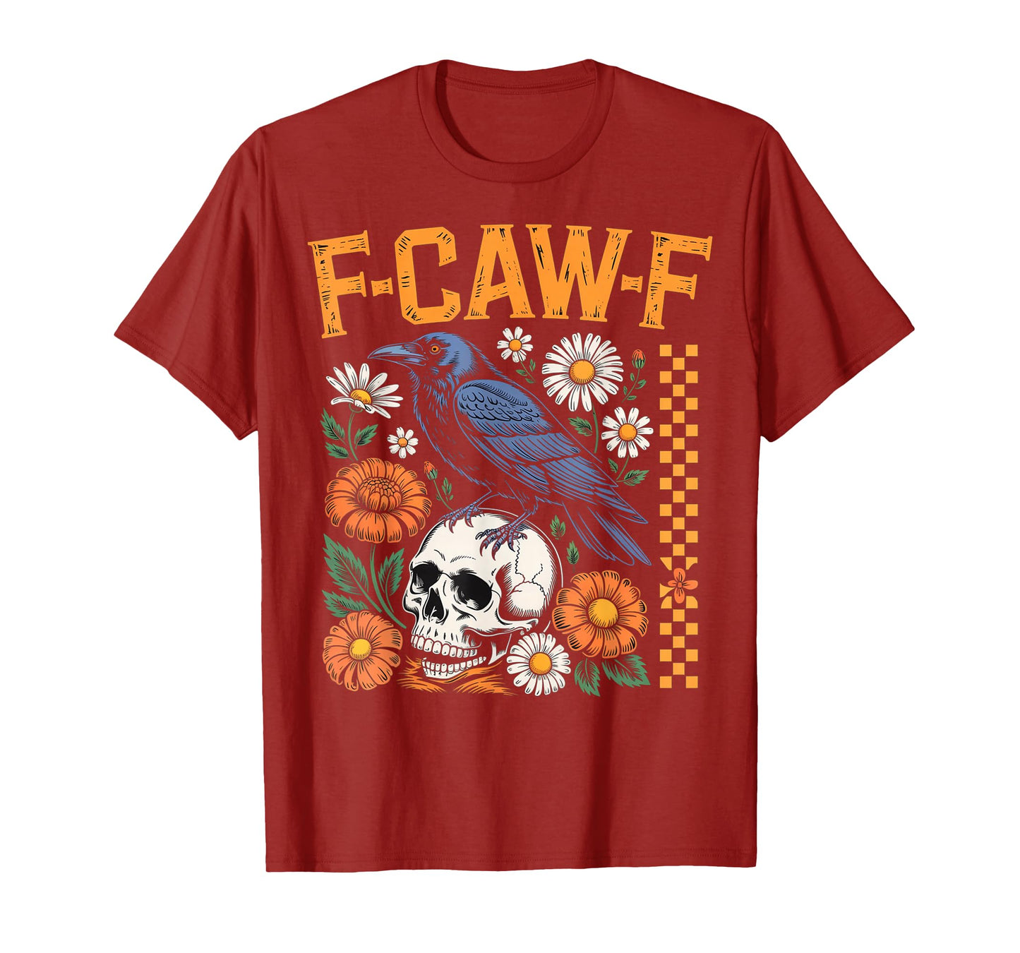 Funny F Caw F Raven Skull Floral Graphic Halloween Crow Pun T-Shirt