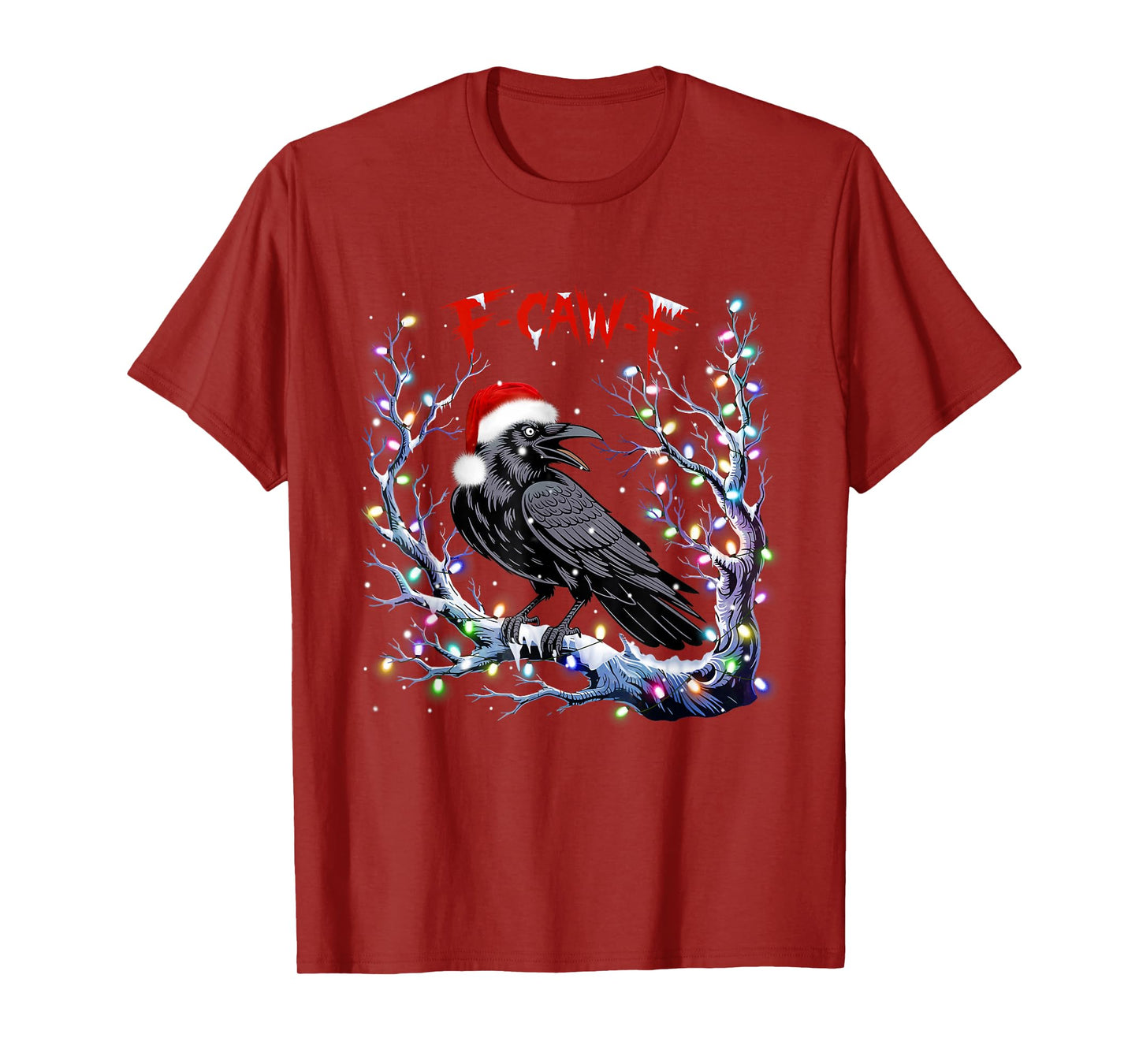 Black Crow F-Caw-F Christmas Lights Santa Funny Retro T-Shirt