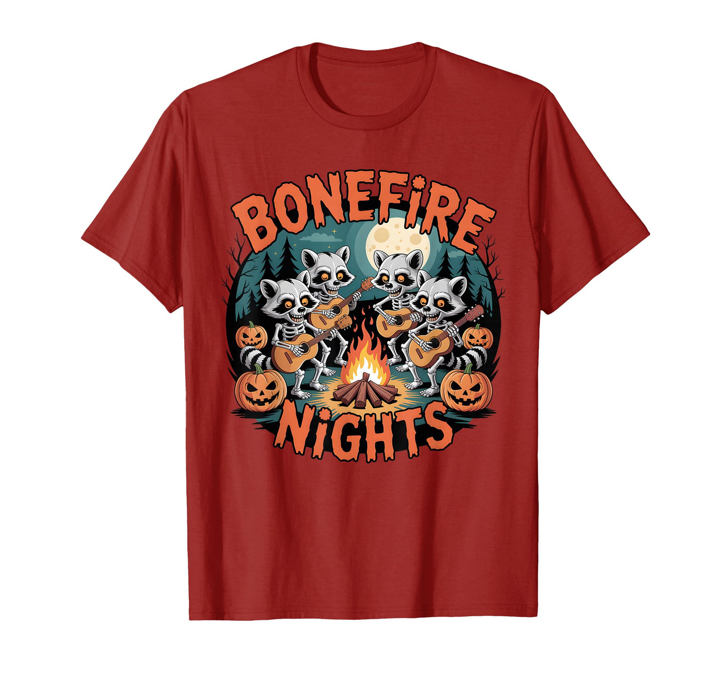 Vintage Raccoon Skeleton Bonfire Nights Ghost Halloween T-Shirt