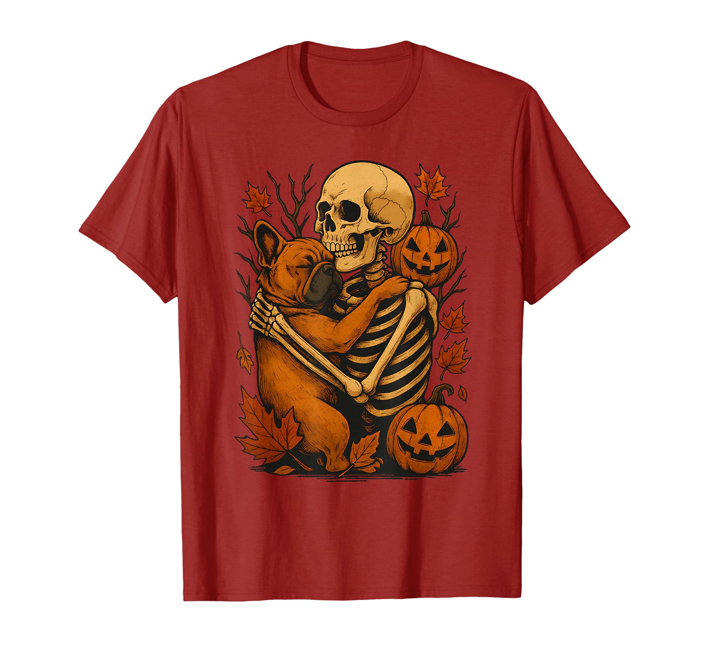 Skeleton Hugging French Bulldog T-Shirt