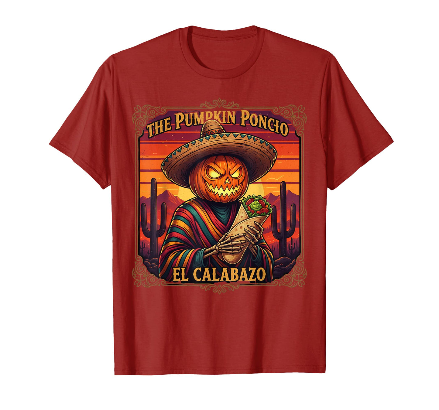 Funny Halloween Tacos The Pumpkin Poncho El Calabazo Mexican T-Shirt