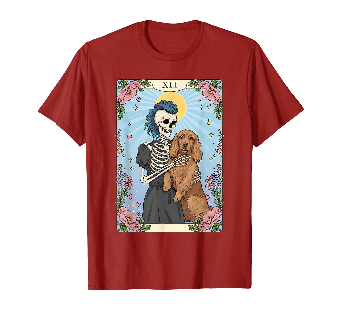 Sussex Spaniel Tarot Card Halloween Costume Skeleton Retro T-Shirt