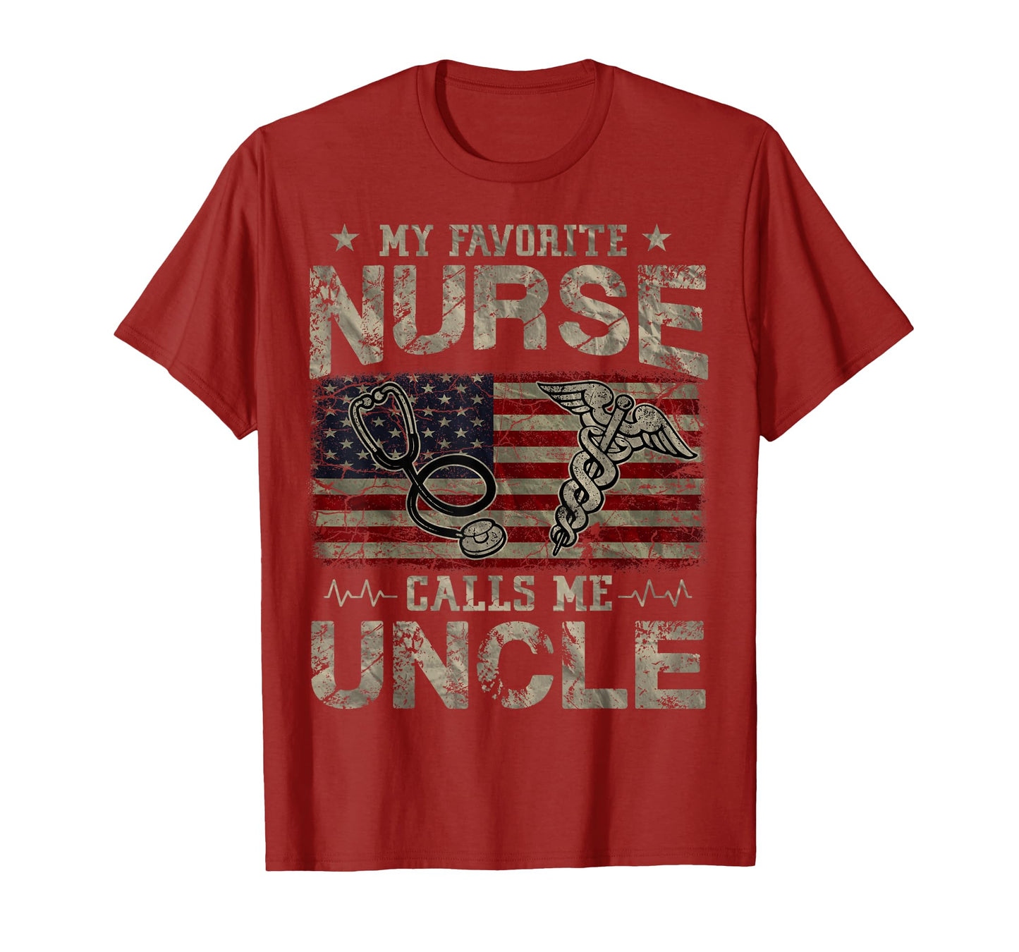 My Favorite Nurse Calls Me Uncle American Flag Vintage T-Shirt for Women Men