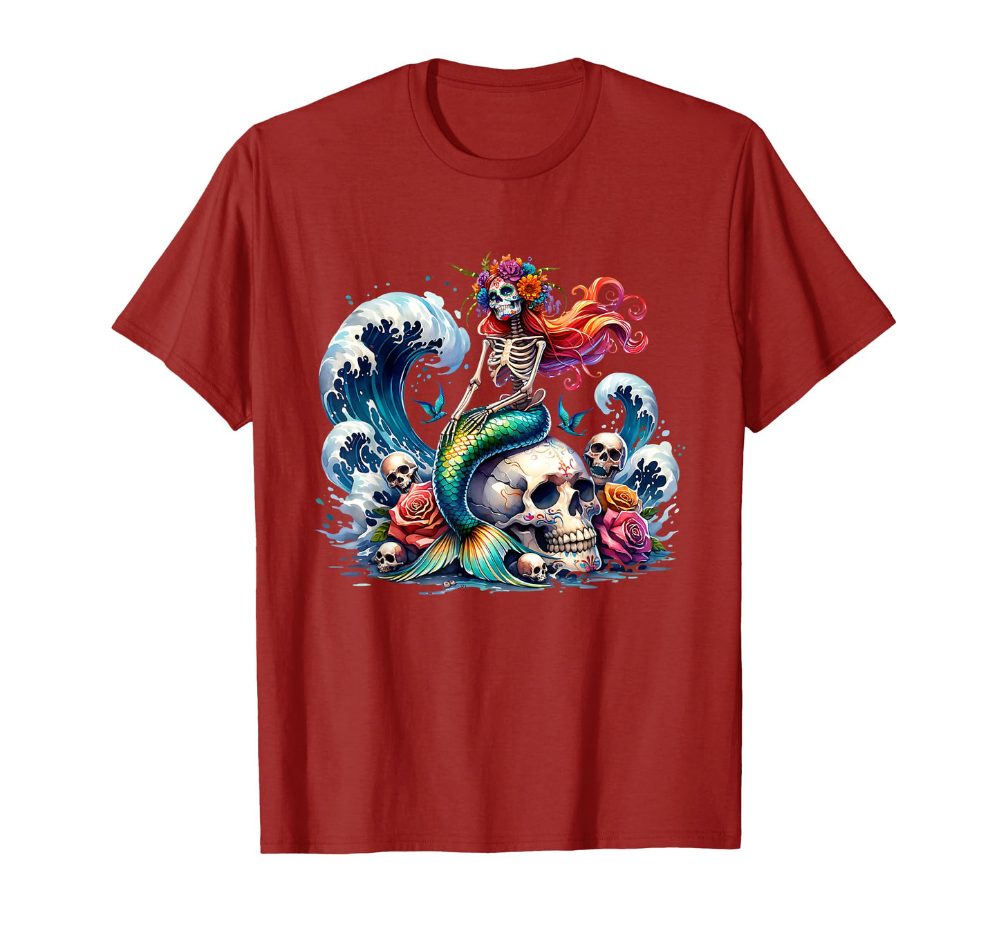 Mermaid Skull Ocean Wave Siren Skeleton Sea T-Shirt