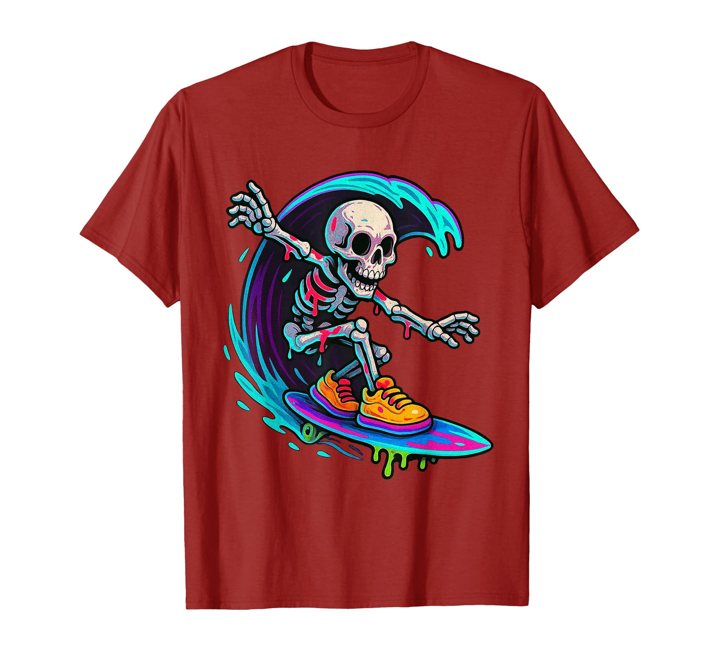Skeleton Surfing Drip Surfer Ice Cream Drip T-Shirt