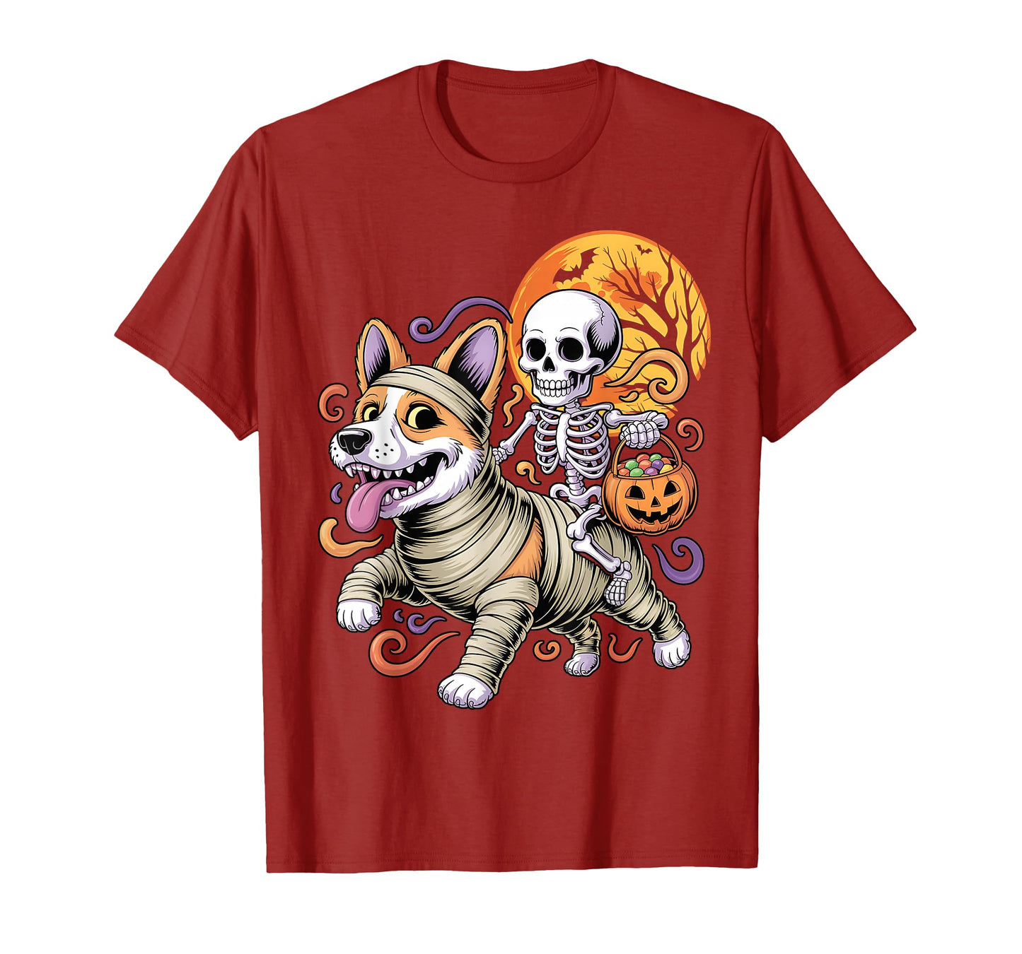 Funny Skeleton Riding Mummy Corgi Dog Halloween T-Shirt