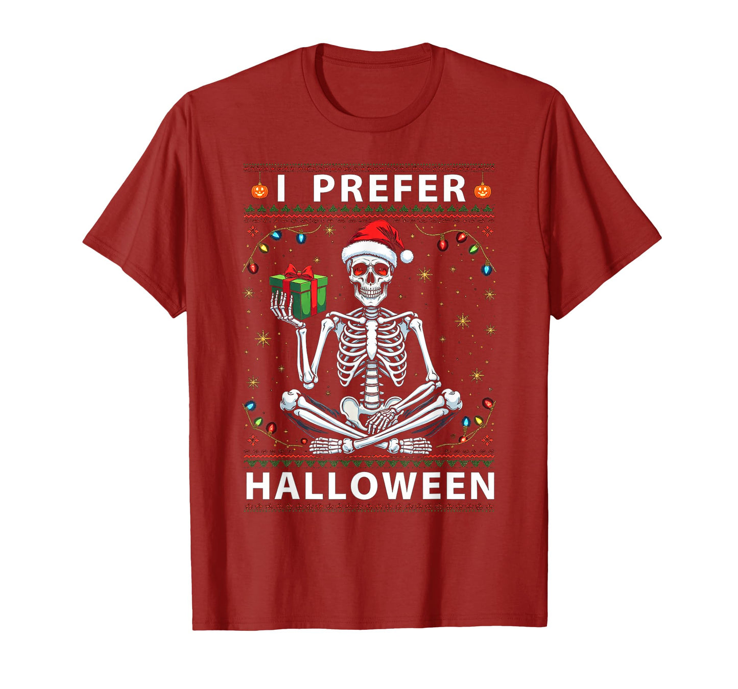 Funny Christmas 2025 Skeleton I Prefer Halloween Ugly Xmas T-Shirt