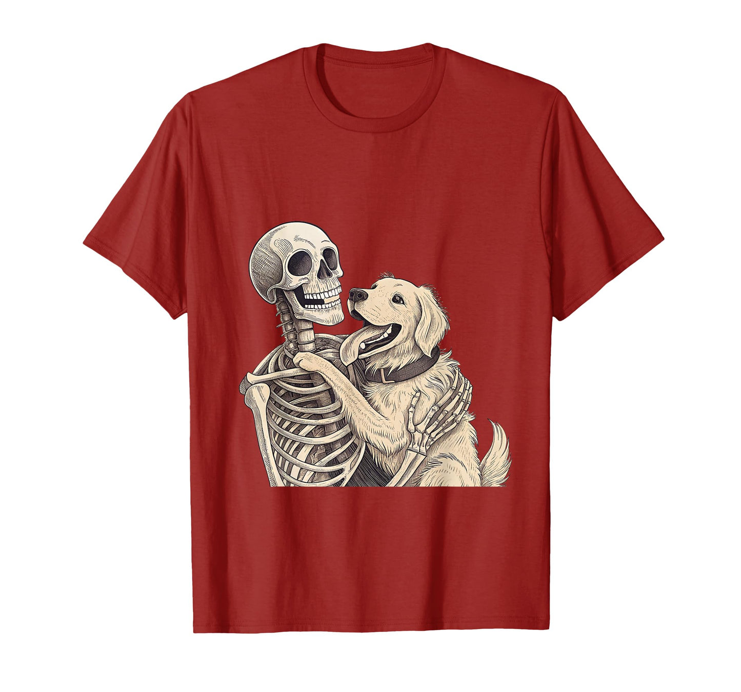 Skeleton Hugging Dog Artwork Halloween T-Shirt