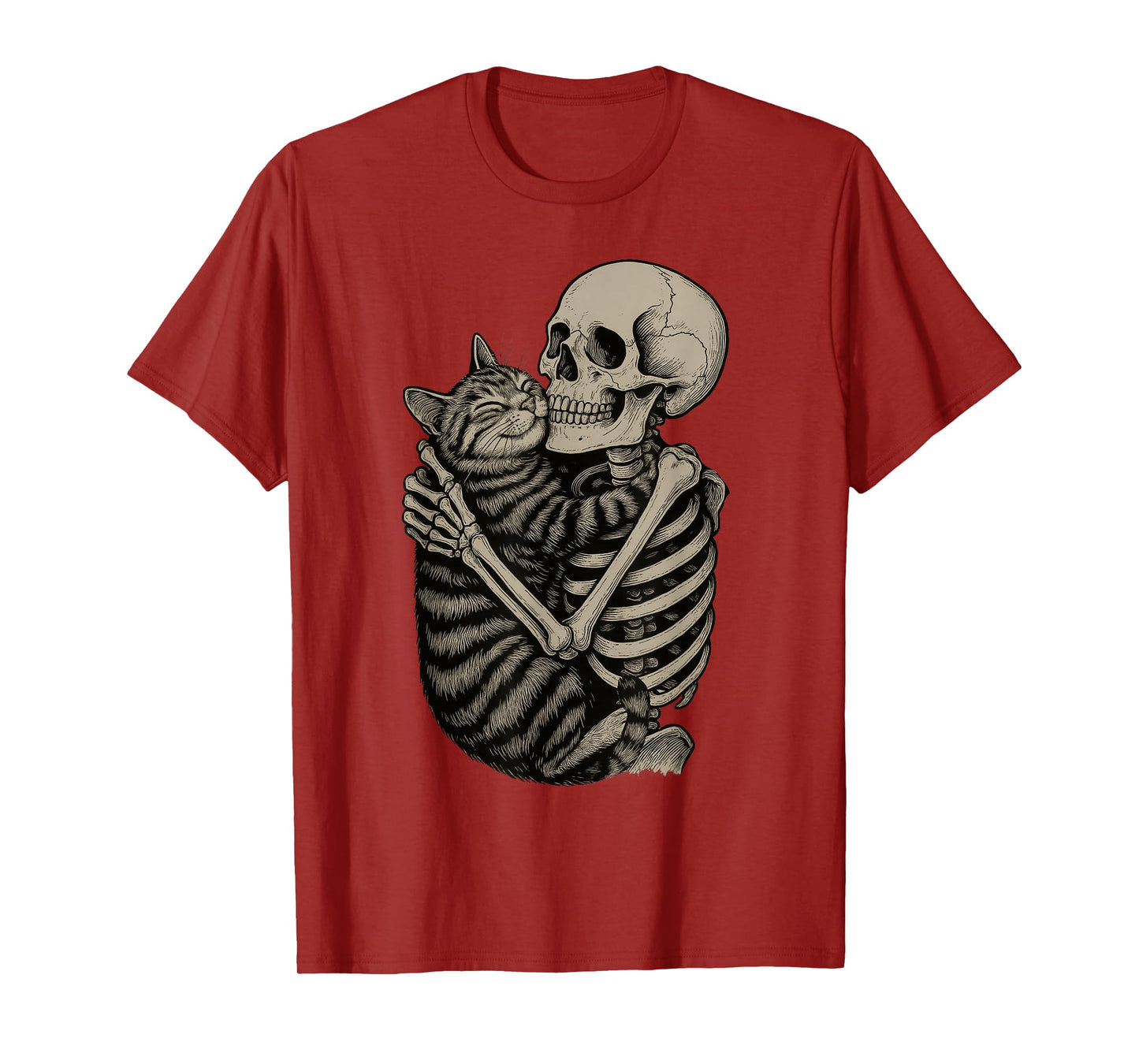 Funny Skeleton Hugging Cat Halloween Cat Lover Cat Mom Women T-Shirt