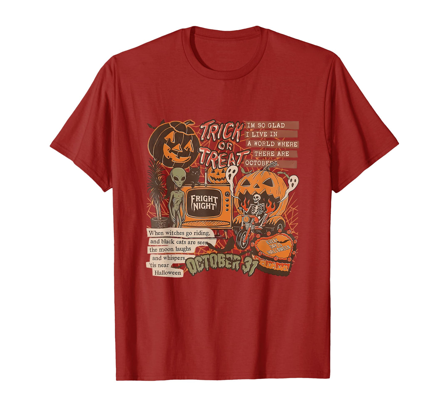 Trick Or Treat Alien Skeleton Riding and Ghost October 31st T-Shirt