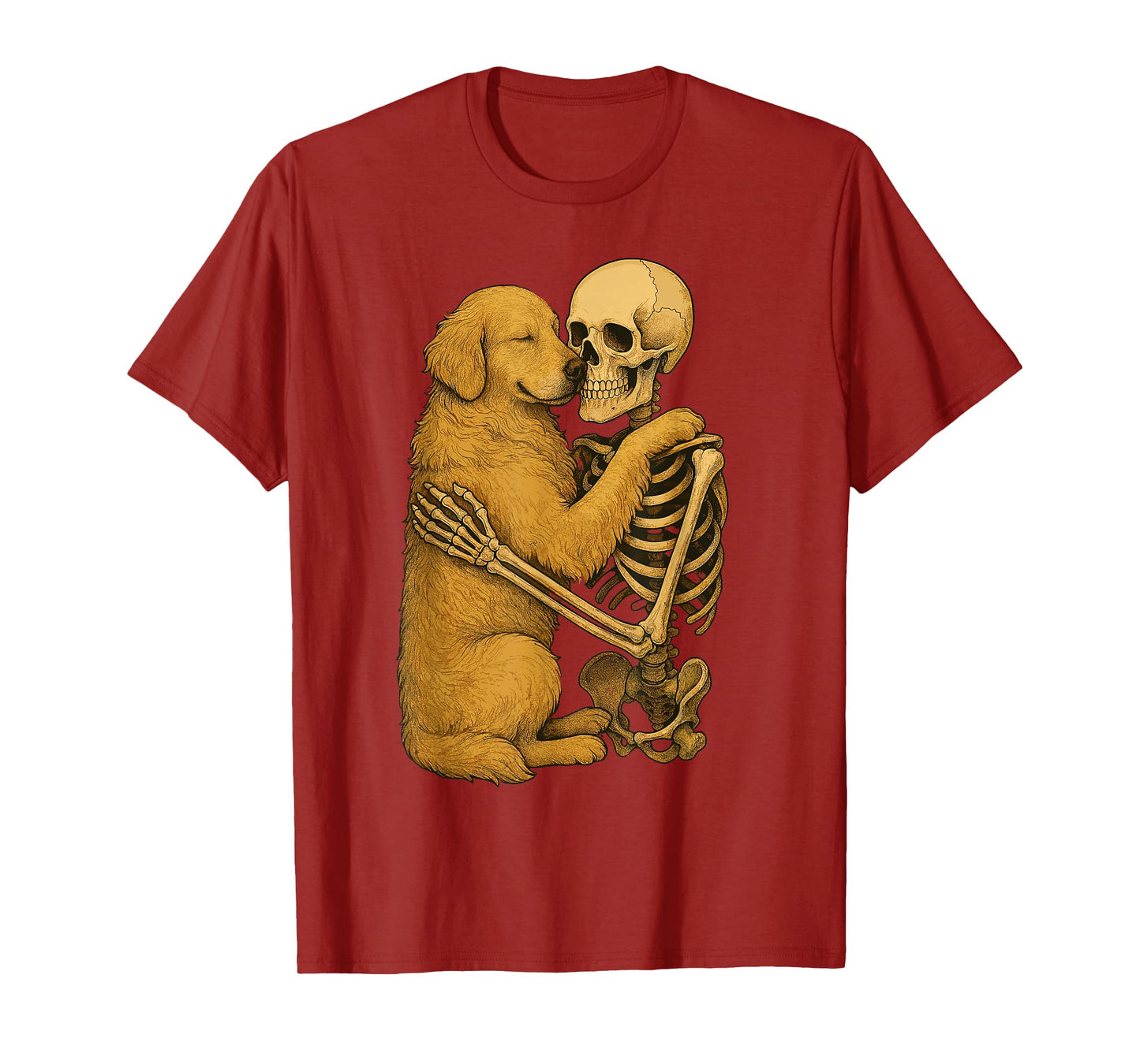 Skeleton Hugging Golden Retriever T-Shirt