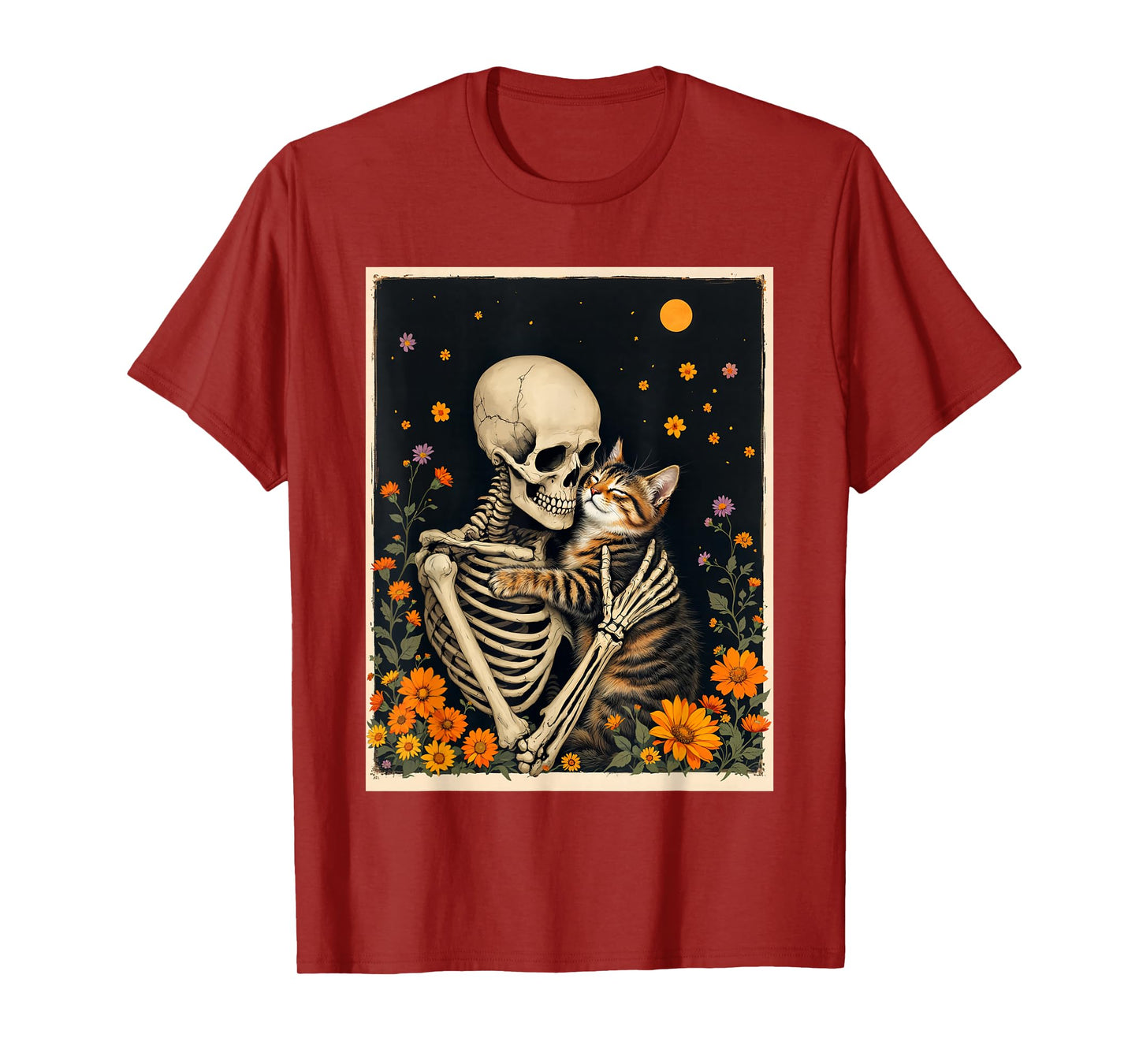 Skeleton Hugging Cat Floral Halloween Cat Lover Mom Costume T-Shirt