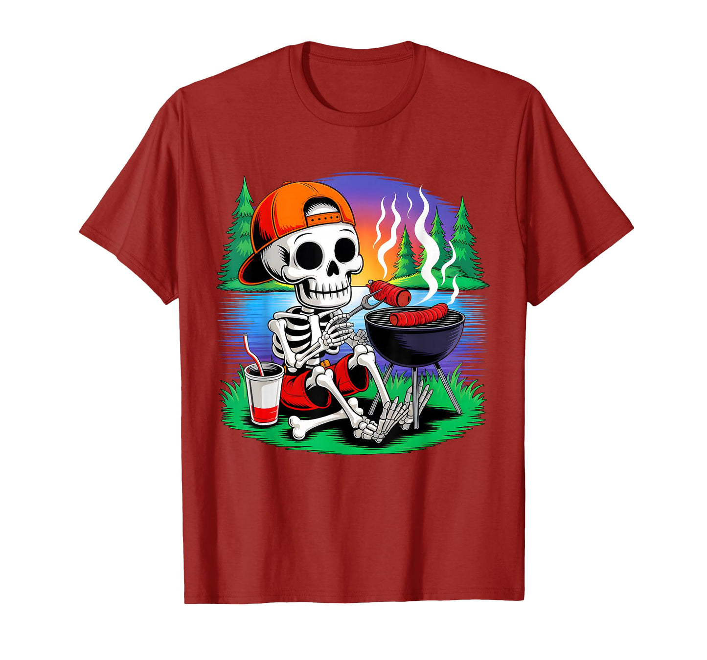 Skeleton BBQ Halloween Costume Funny BBQ Matching Family T-Shirt