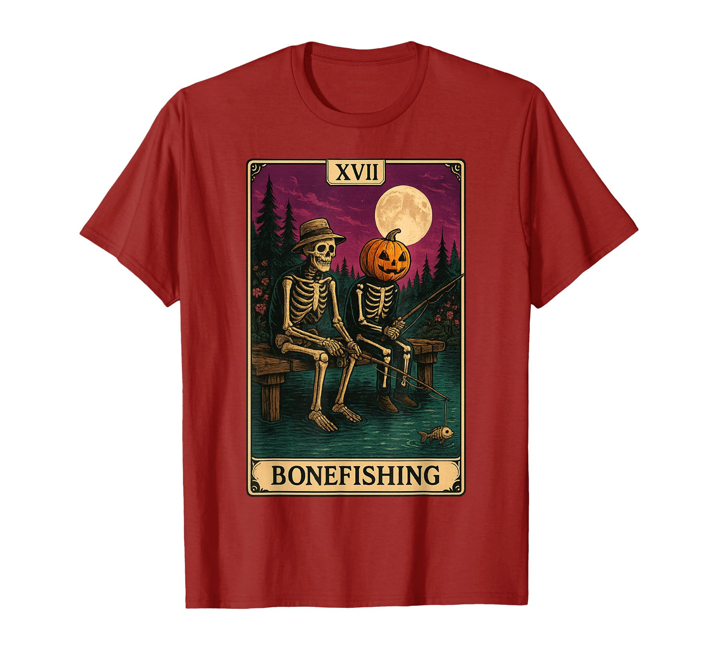Tarot Card Bonefishing Jack O Lantern Skeleton Fishing T-Shirt
