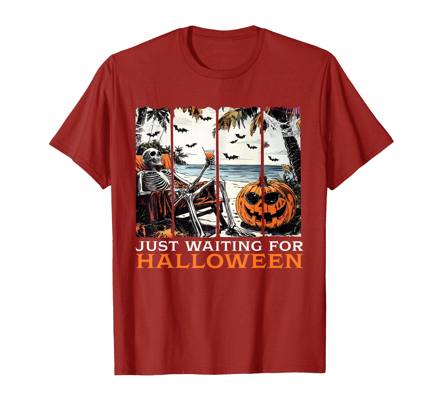 Just Waiting for Halloween Skeleton Summer Halloween T-Shirt