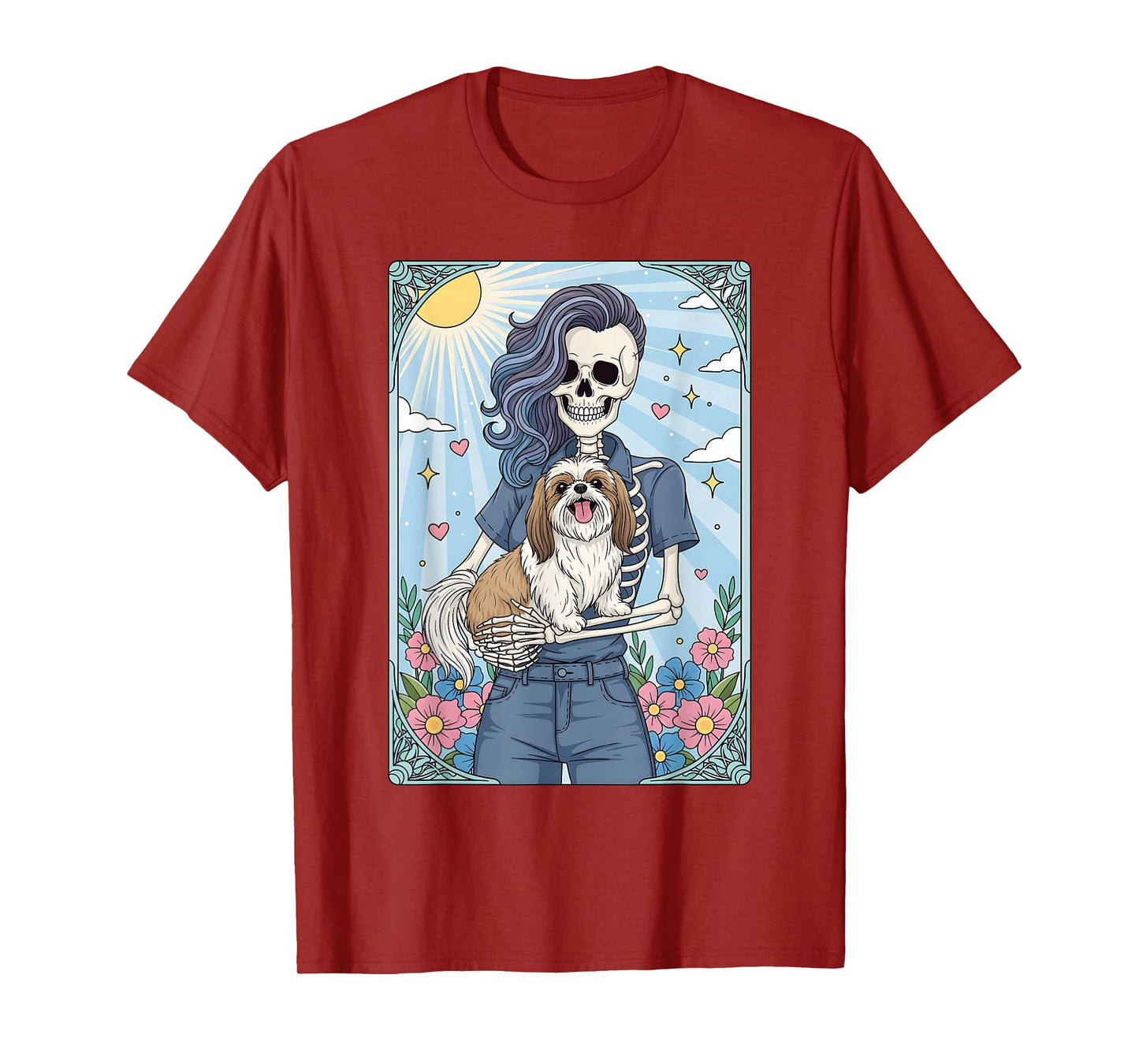 Shih Tzu Dog Tarot Card Halloween Costume Skeleton T-Shirt