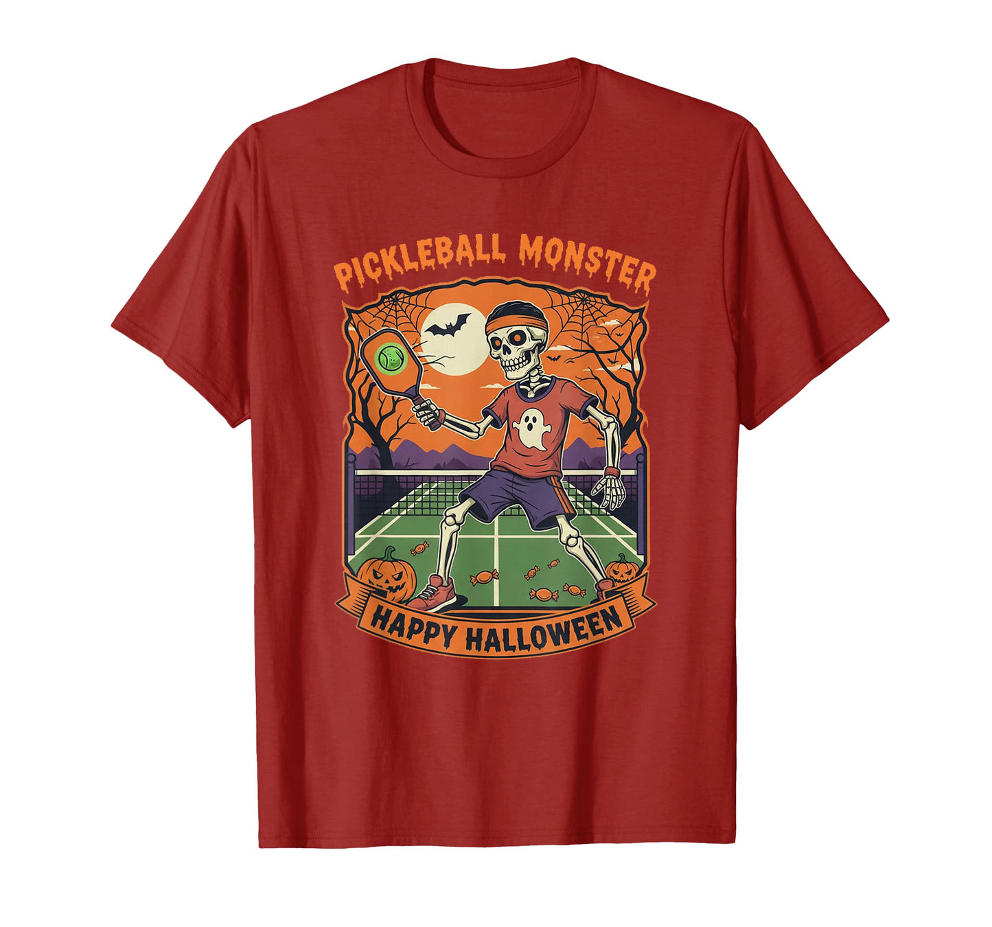 Pickleball Monster Skeleton Halloween Costume Pickleball T-Shirt