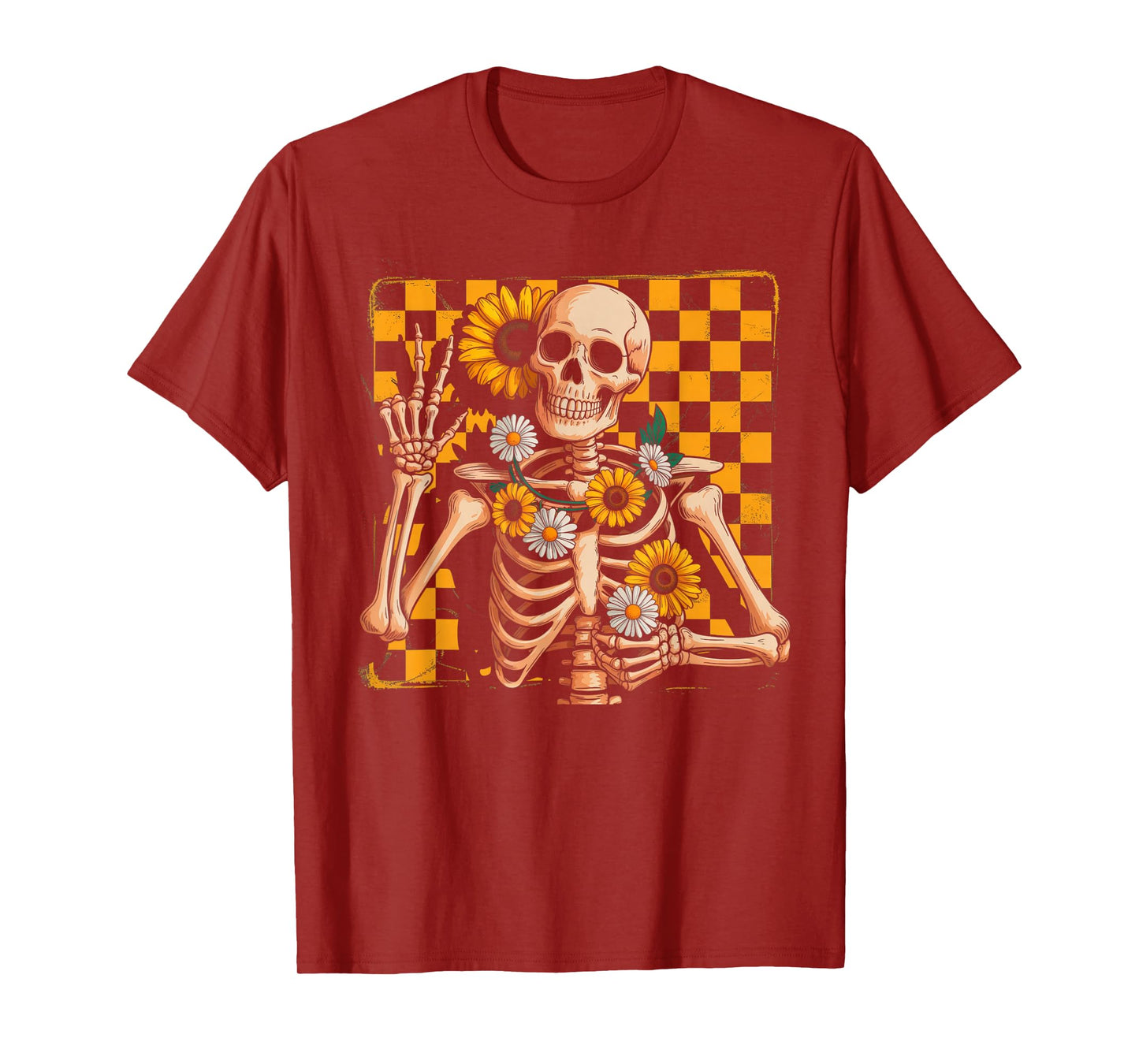 Retro Fall Skeleton Halloween Skeleton Flower Spooky Season T-Shirt