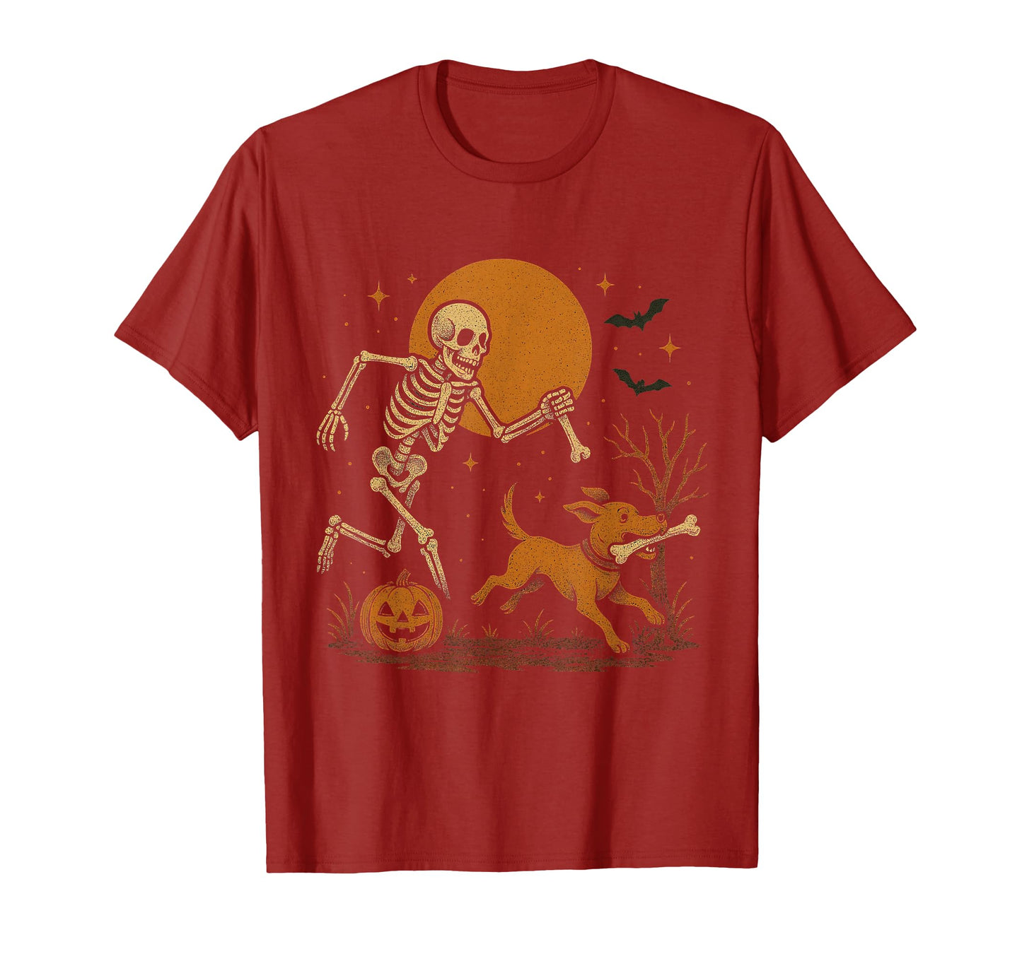 Skeleton Chasing Dog Funny Halloween Dog Mom Pet Lover Pug T-Shirt