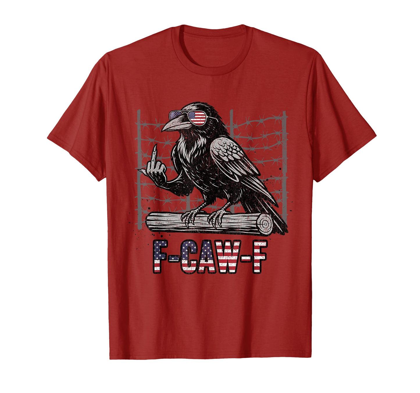 Funny Crow F-Caw-F American Flag Sunglasses Raven Middle Fin T-Shirt