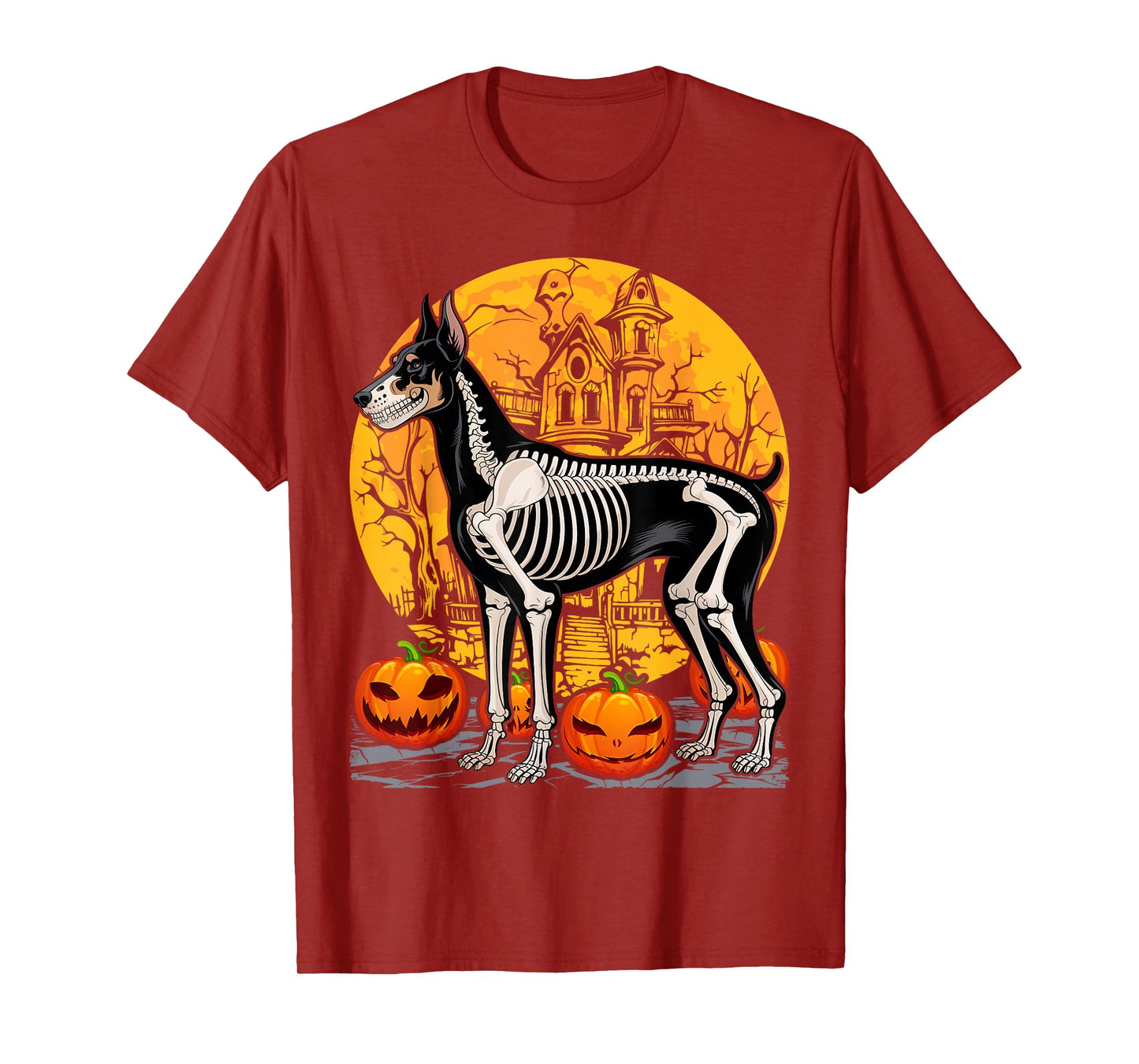 Halloween Skeleton Walking Skeletal Doberman Dog T-Shirt