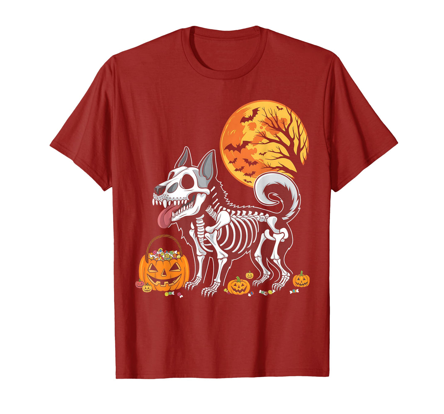 Belgian Malinois Dog Skeleton Scary Pumpkin Moon Halloween T-Shirt