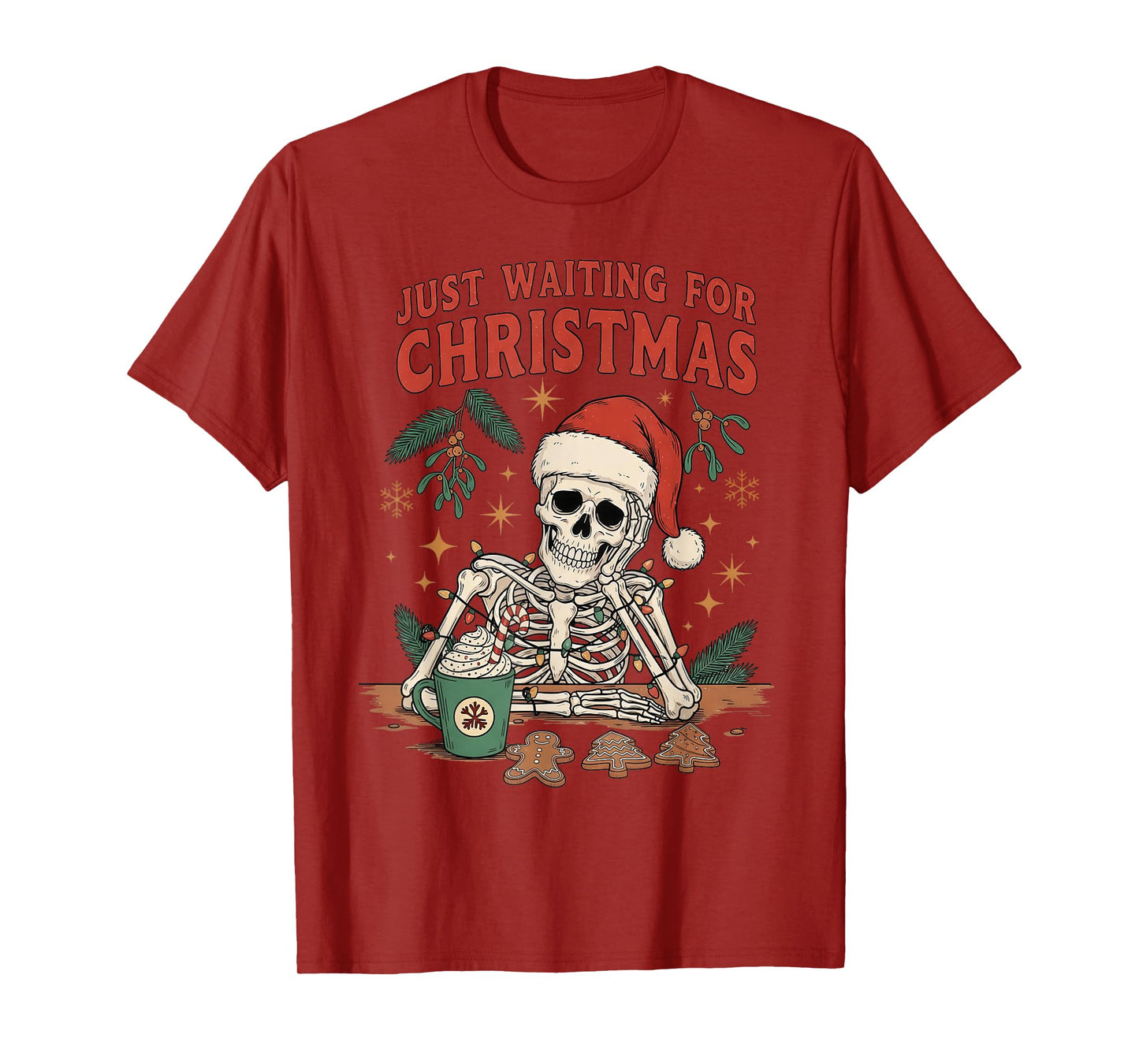 Vintage Xmas Holiday Just Waiting for Christmas Skeleton T-Shirt