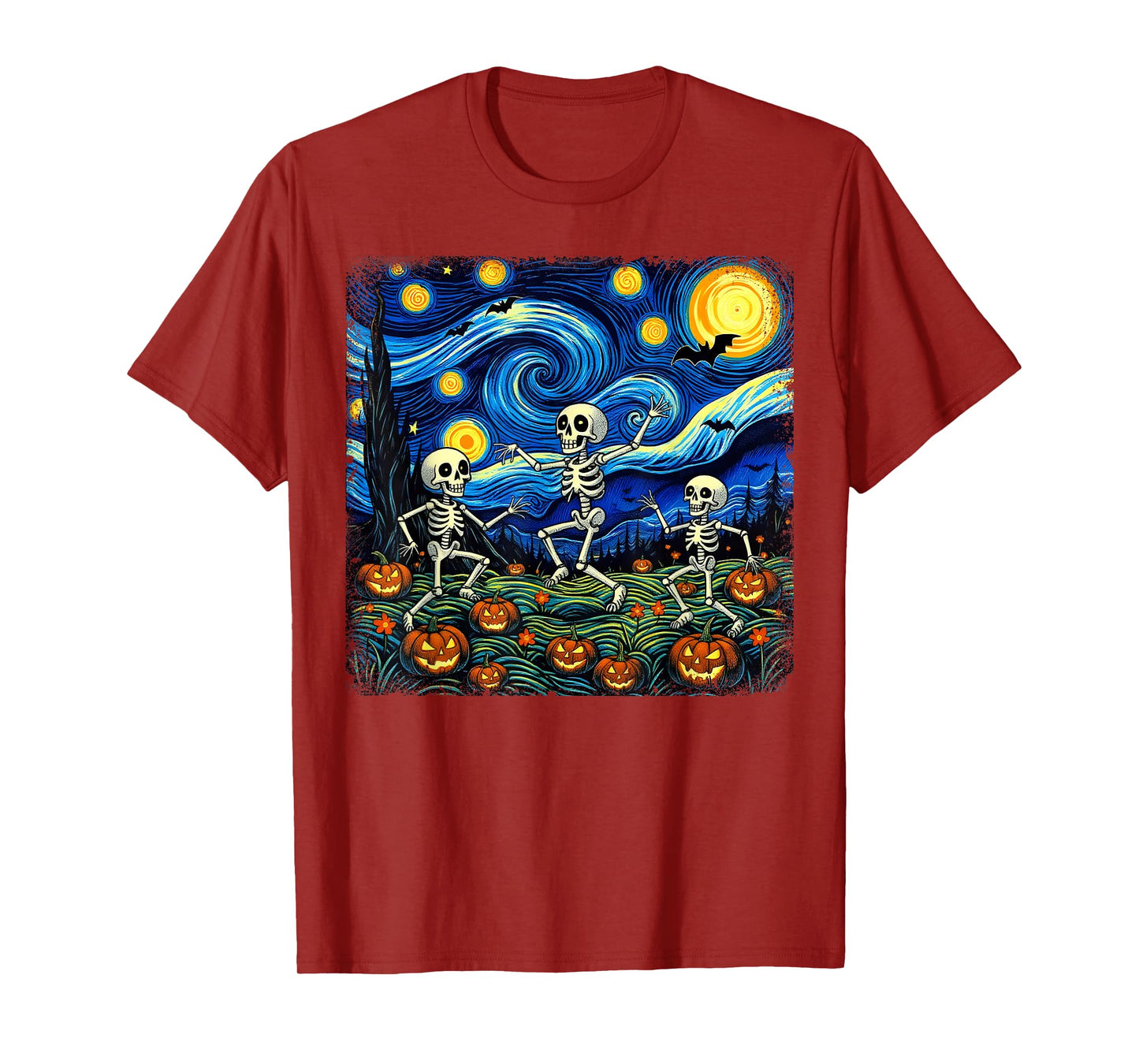 Skeleton Starry Night Van Gogh Dancing Skeletons Halloween T-Shirt