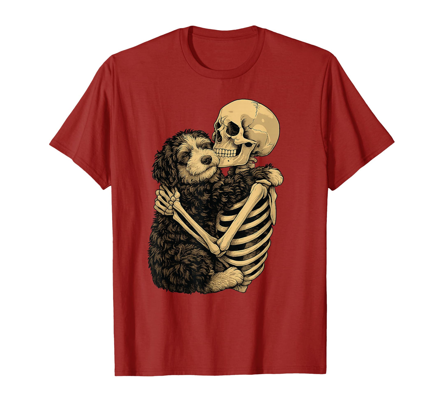Skeleton Hugging Bernedoodle Dog Halloween T-Shirt
