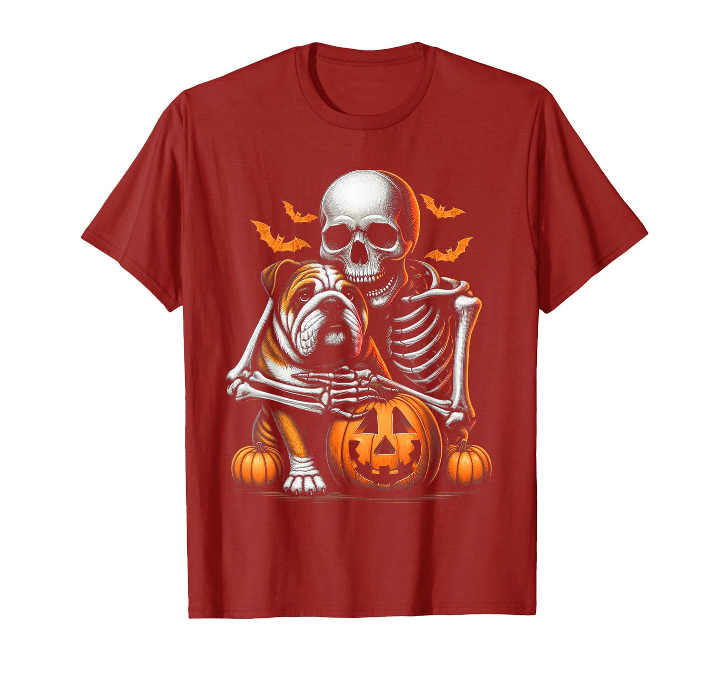 Skeleton Hugging Bulldog Halloween Lover Mom Dad T-Shirt
