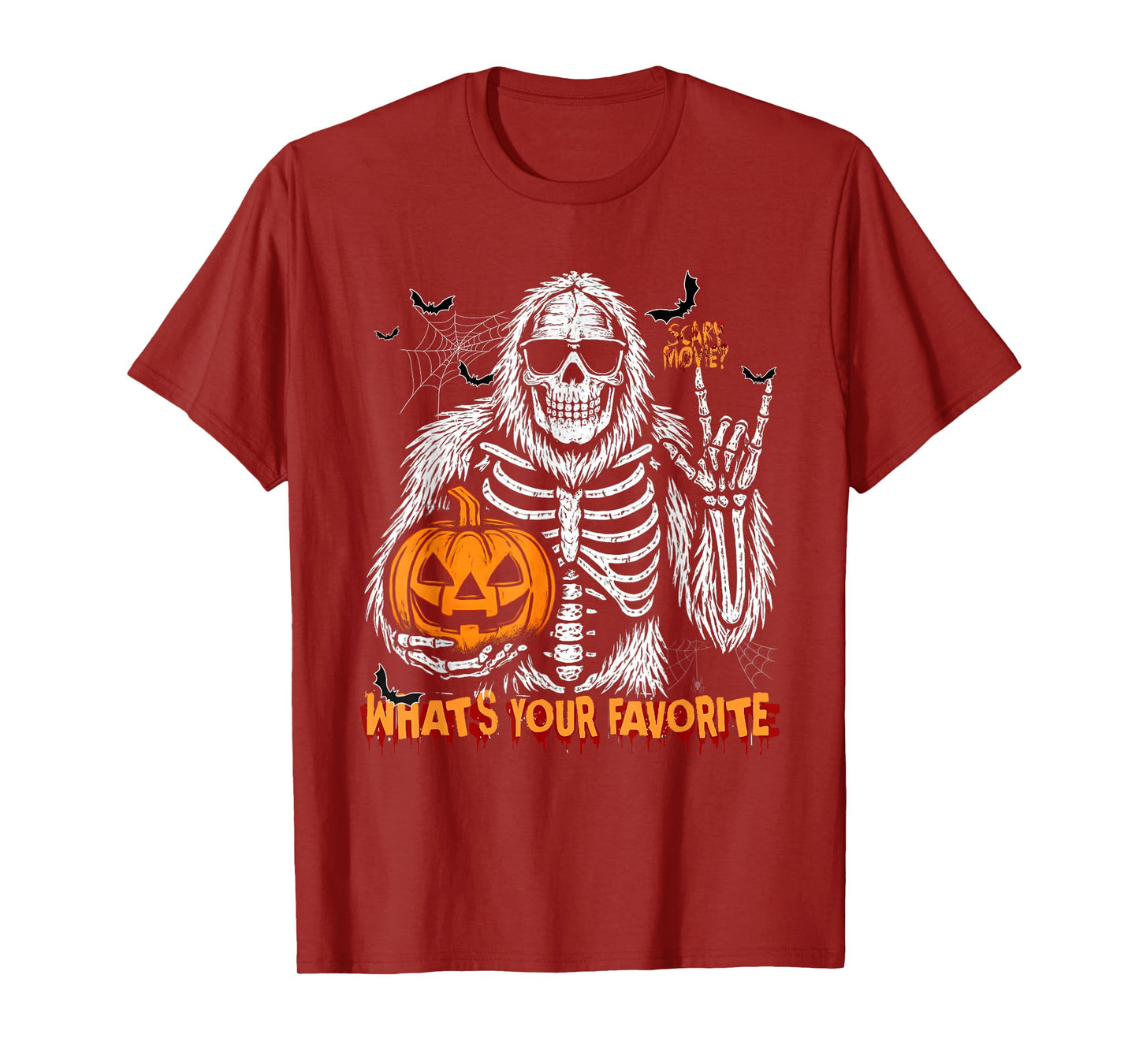 Spooky Bigfoot Jack O Lantern Skeleton Halloween Boys Mens T-Shirt