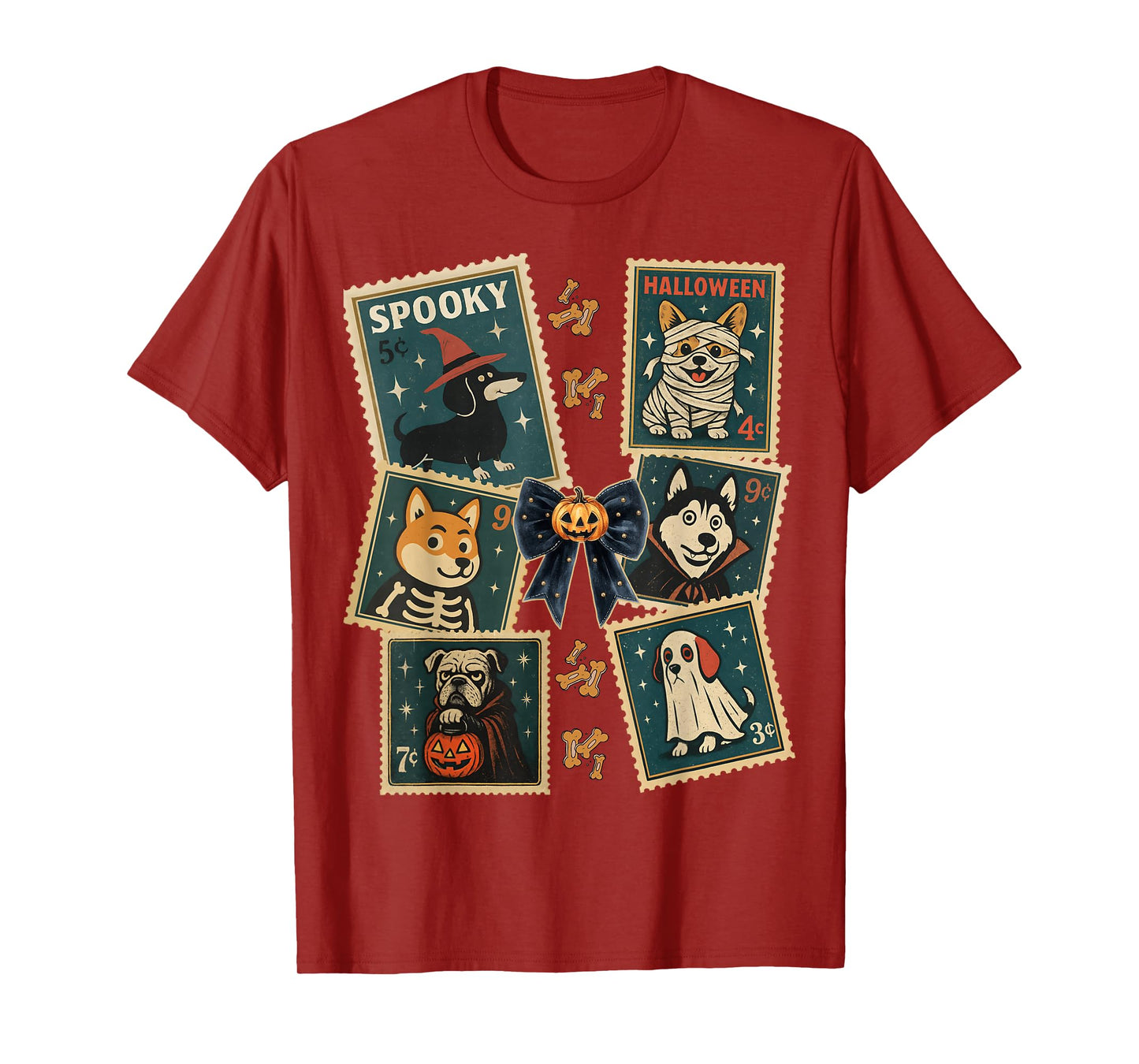 Spooky Dog Halloween Vintage Stamp Costume Design Apparel T-Shirt