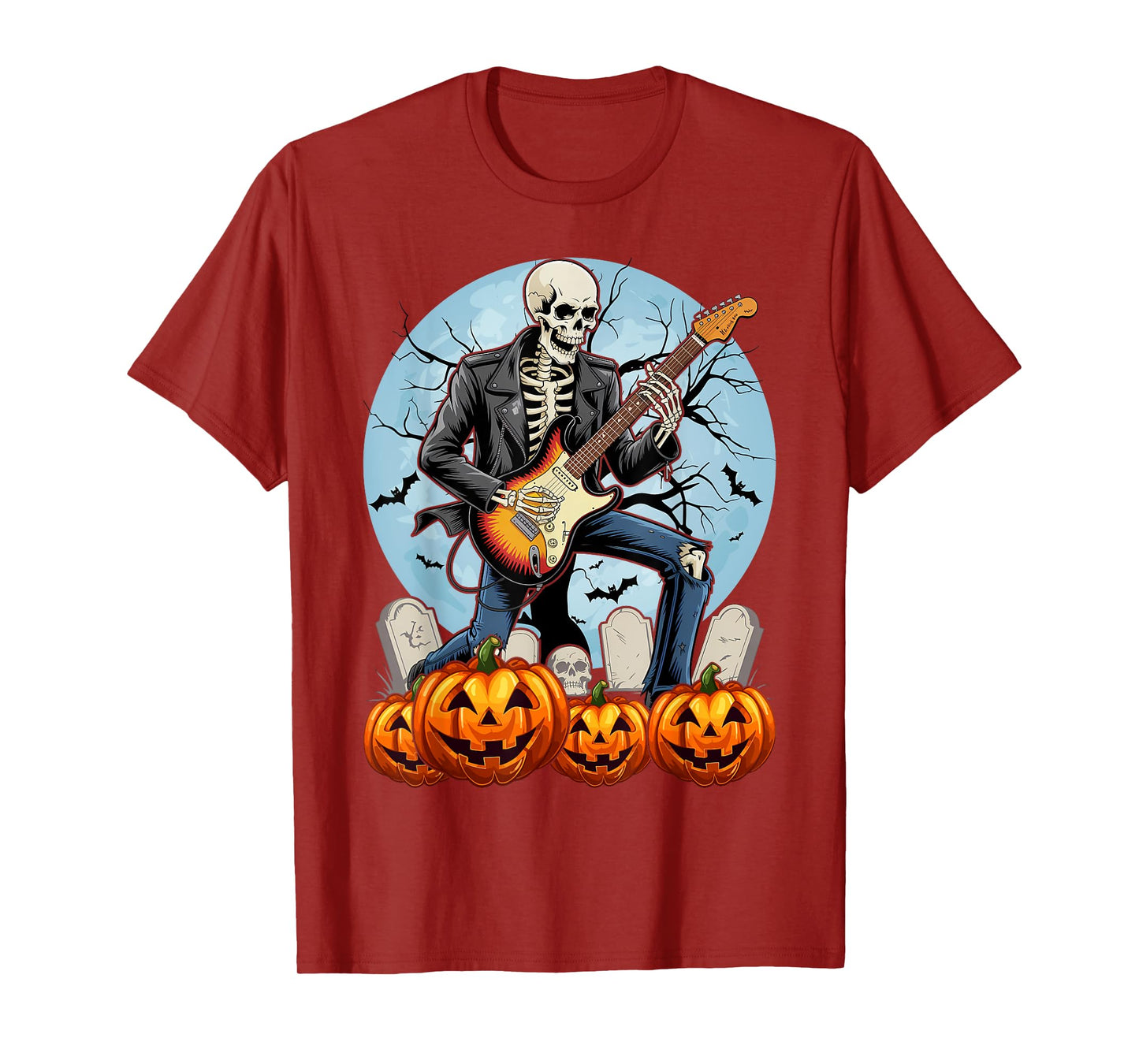 Spooky Skeleton Playing Guitar Halloween Costume Rock On T-Shirt