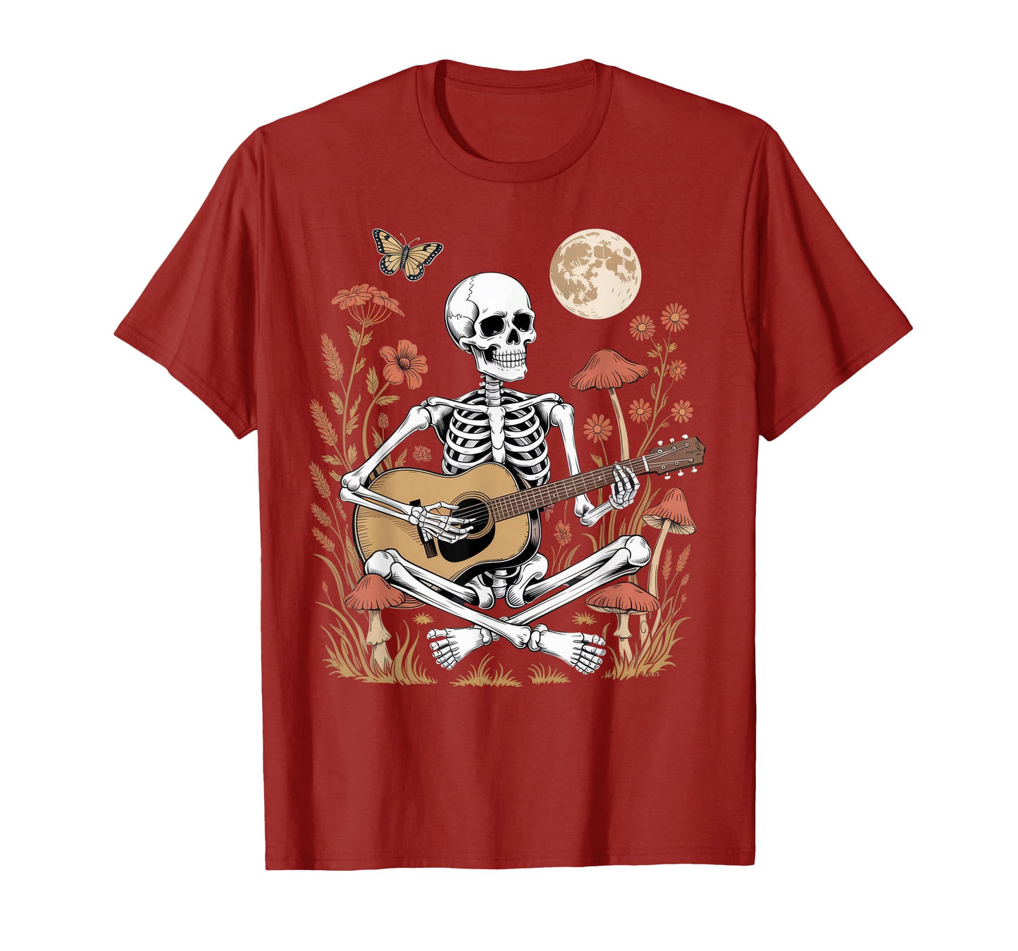 Skeleton Playing Guitar Nature Lovers Halloween Vibes T-Shirt