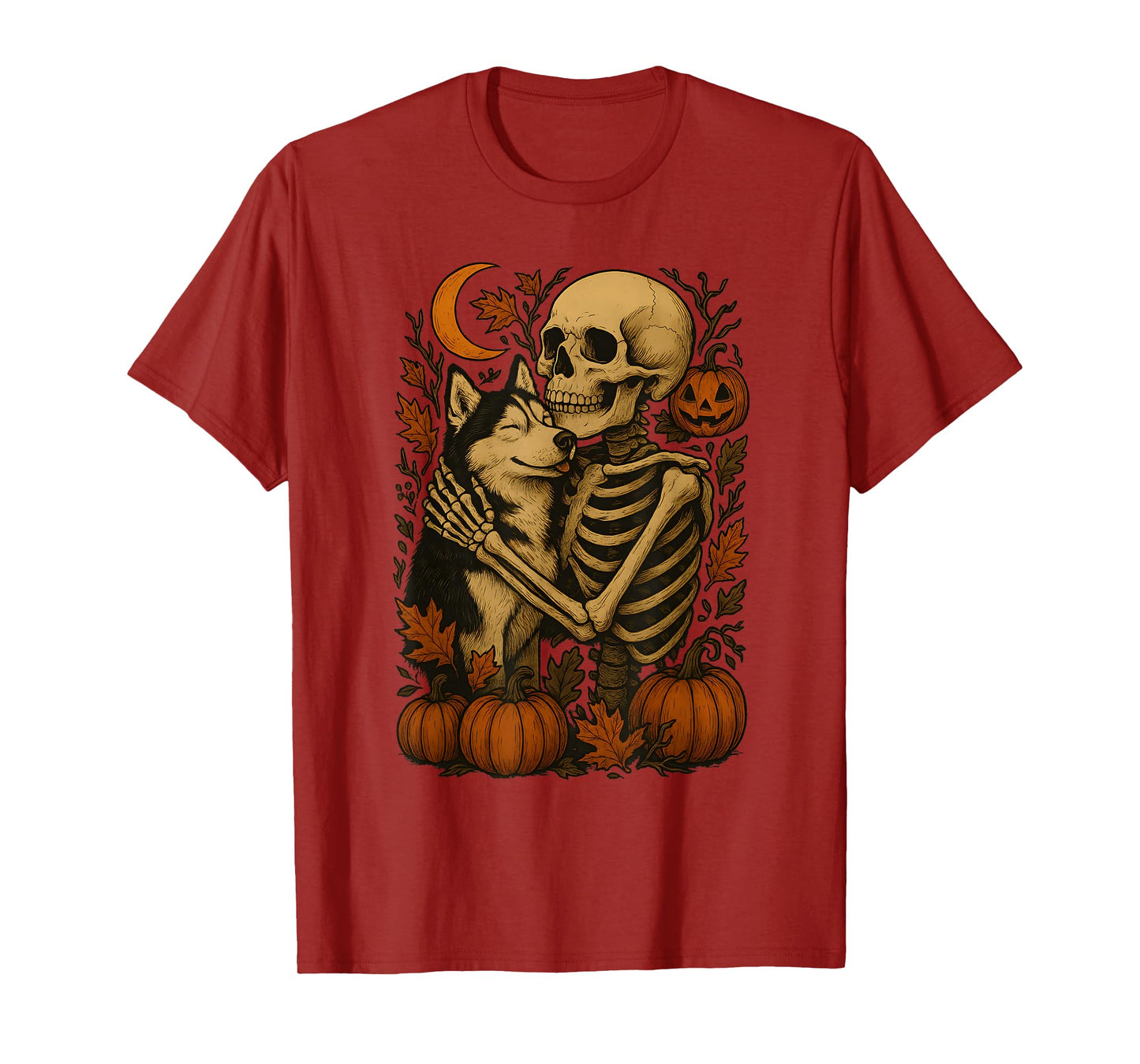 Skeleton Hugging Siberian Husky T-Shirt