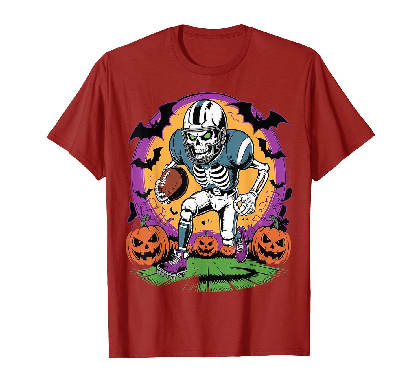 Halloween Skeleton Football Player Skull Spooky Sports T-Shirt