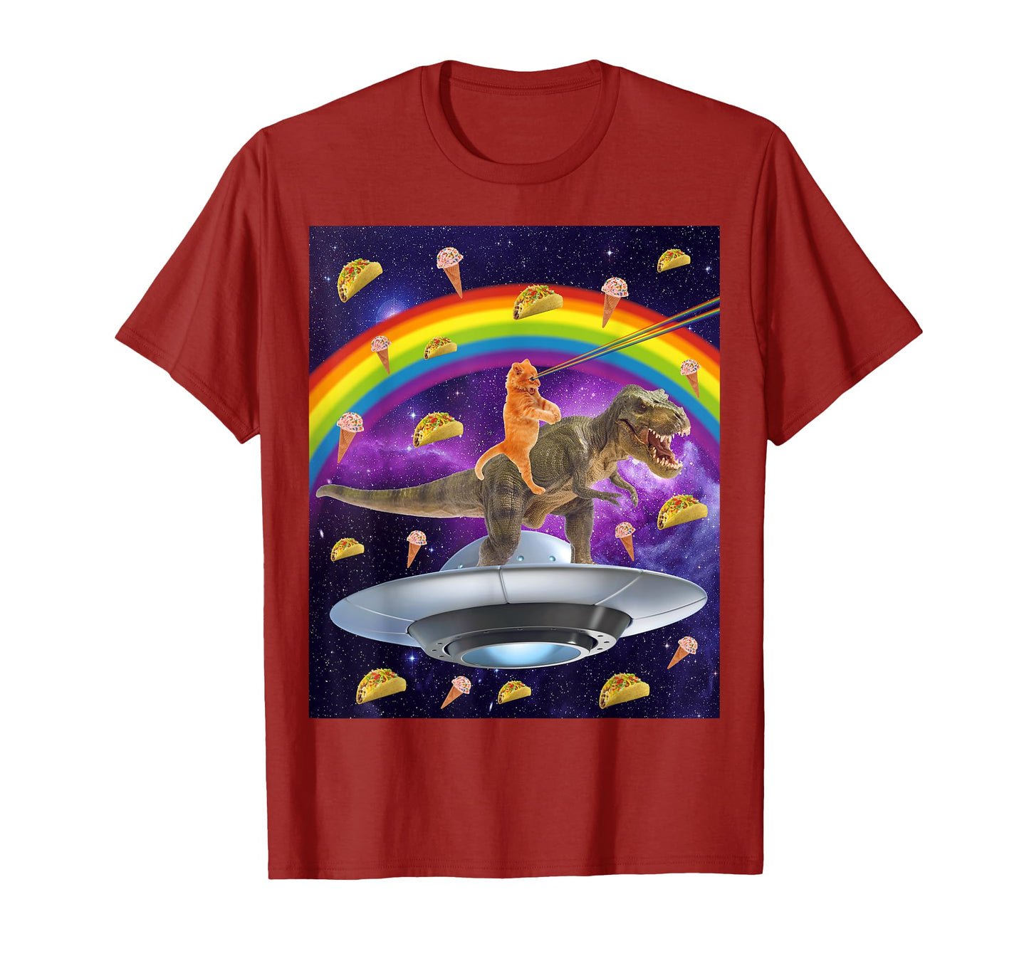 Taco Kitty Rainbow Laser Eye T-Rex Riding Space Cat Shirt T-Shirt for Men Women Girls Kids