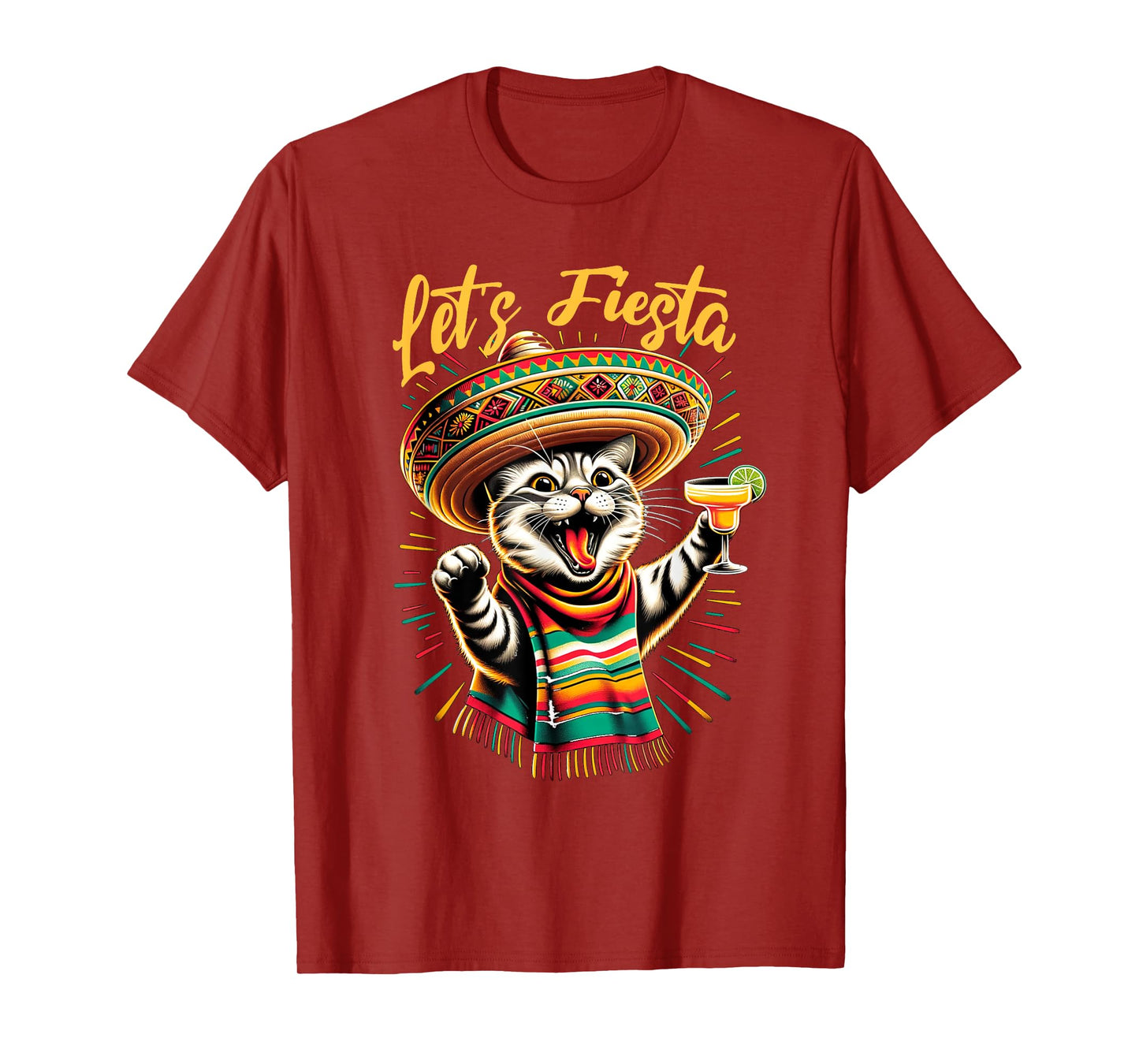 Mexican Let's Fiesta Sombrero Cat Cinco De Mayo Funny Cat Men Women T-Shirt