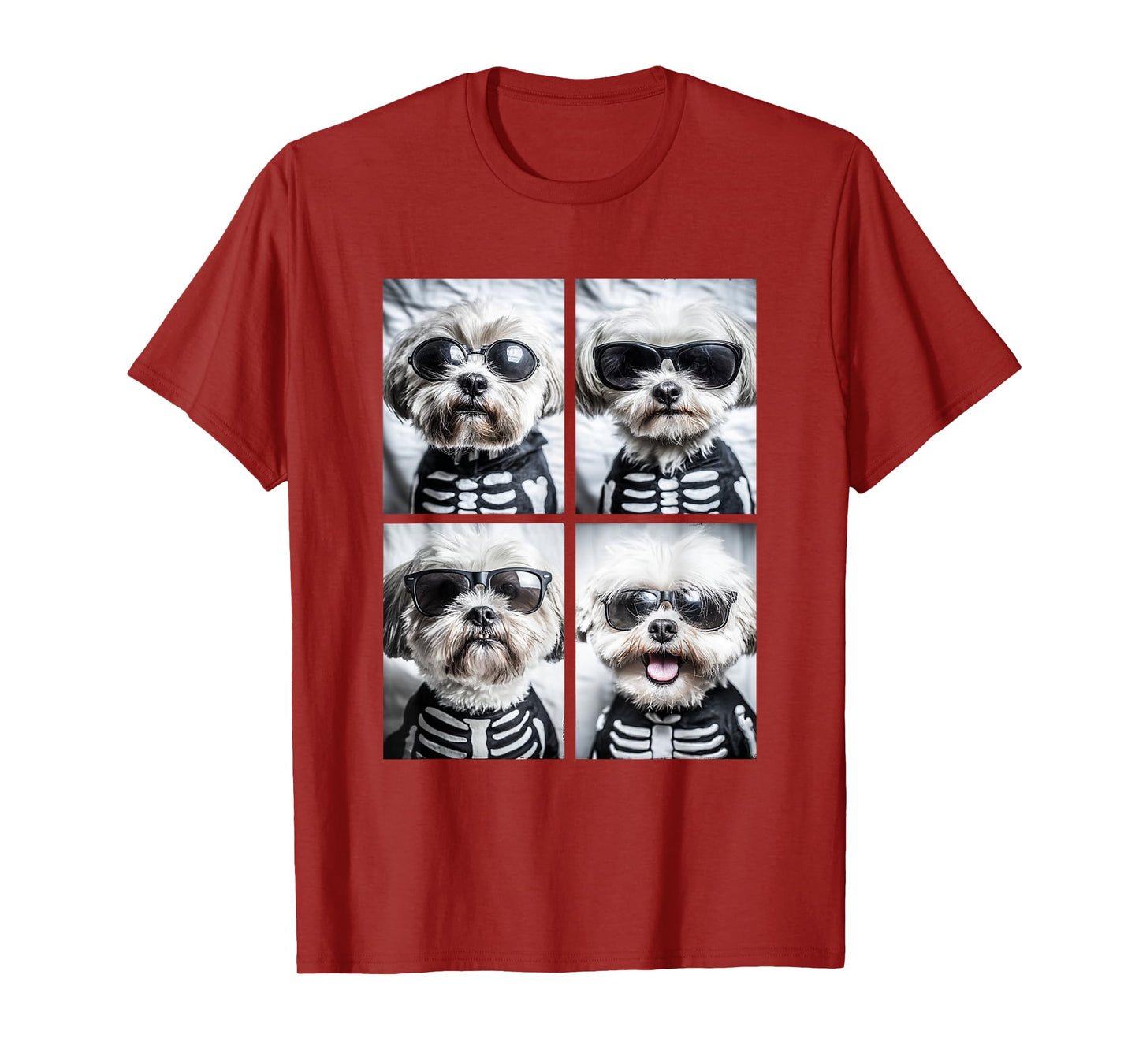 Maltese with Sunglasses Skeleton Costume Funny Halloween T-Shirt
