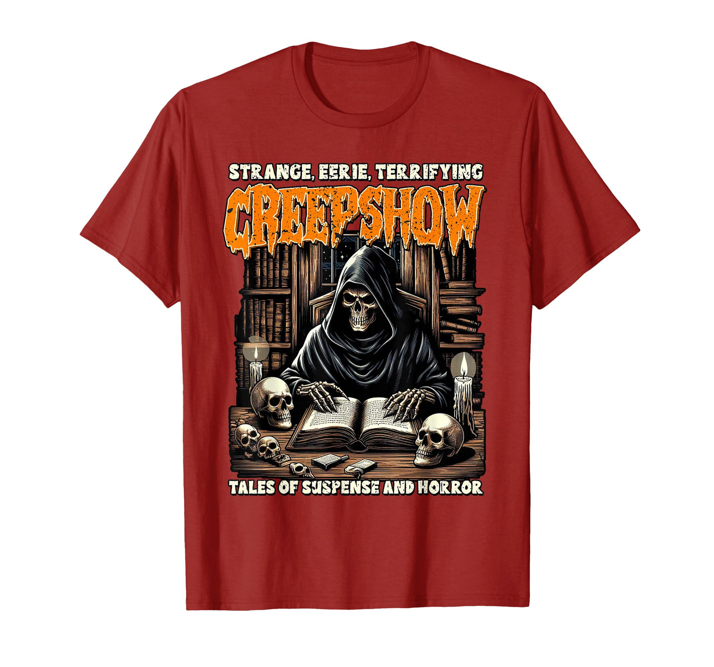 Halloween Vibes Spooky Reading Skeleton Witch Creep Show T-Shirt