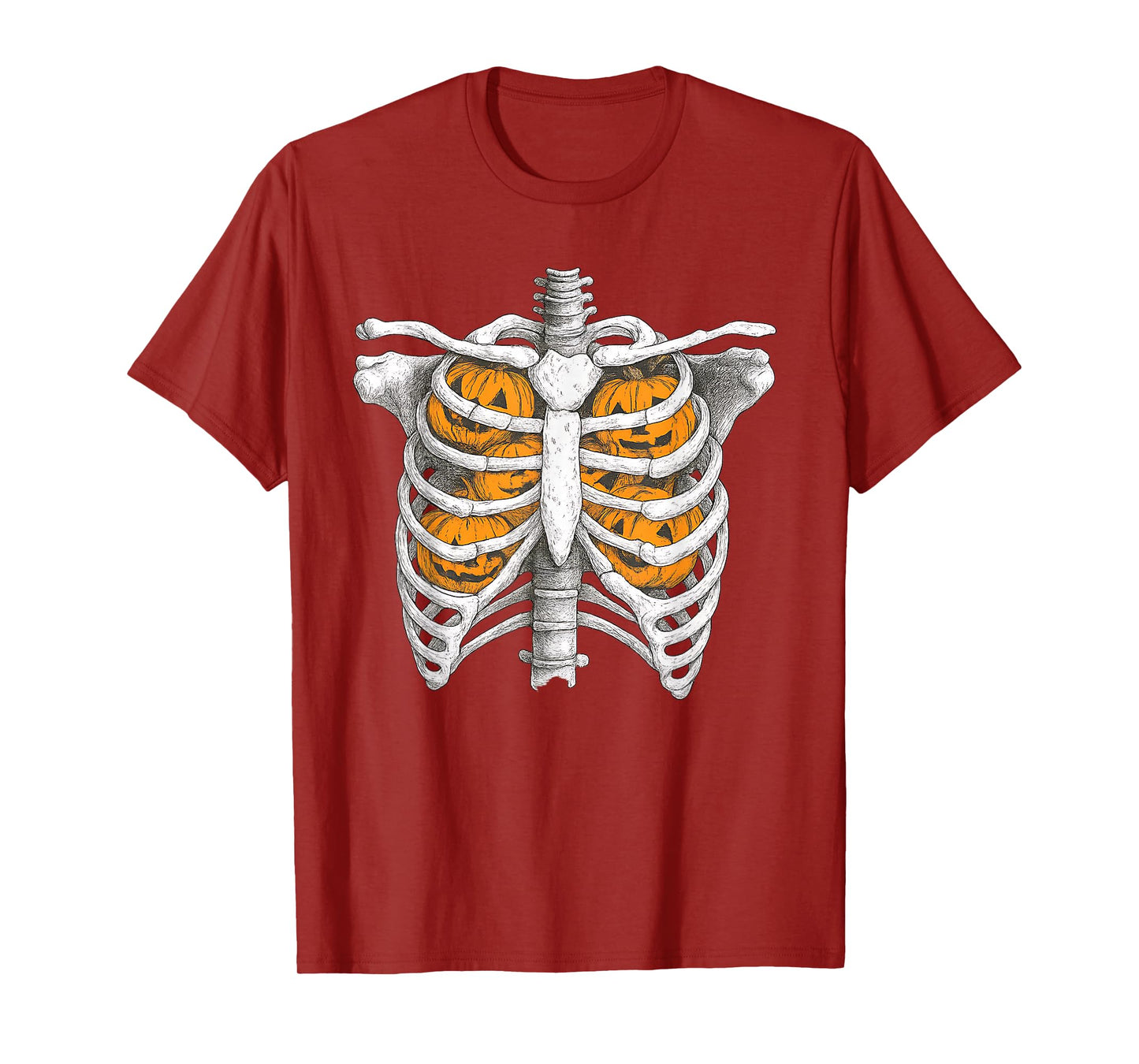 Retro Halloween Ribcage Pumpkins Spooky Season T-Shirt