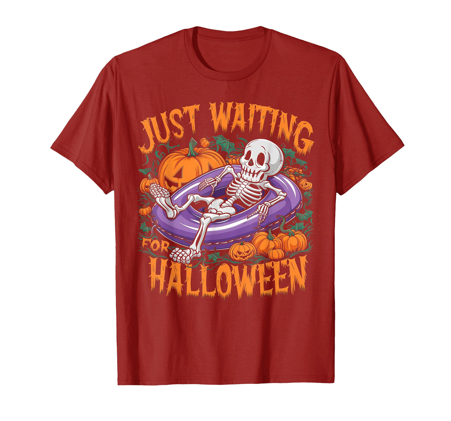 Just Waiting for Halloween Funny Skeleton Spooky Summerween T-Shirt