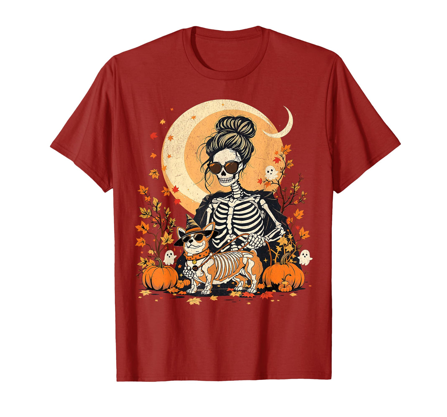 The Corgi Mom Skeleton Halloween Night Walk Dog Lovers T-Shirt