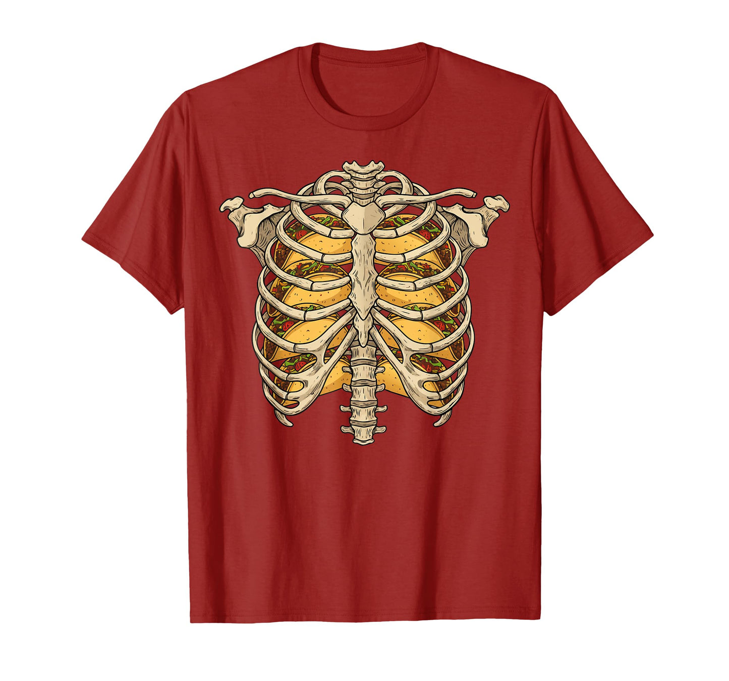 Halloween Rib Cage Skeleton with Tacos Design Funny Foodies T-Shirt