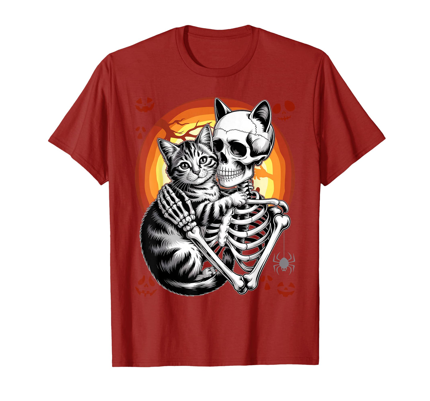 Skeleton Hugging Cat Lover Halloween Funny Apparel T-Shirt