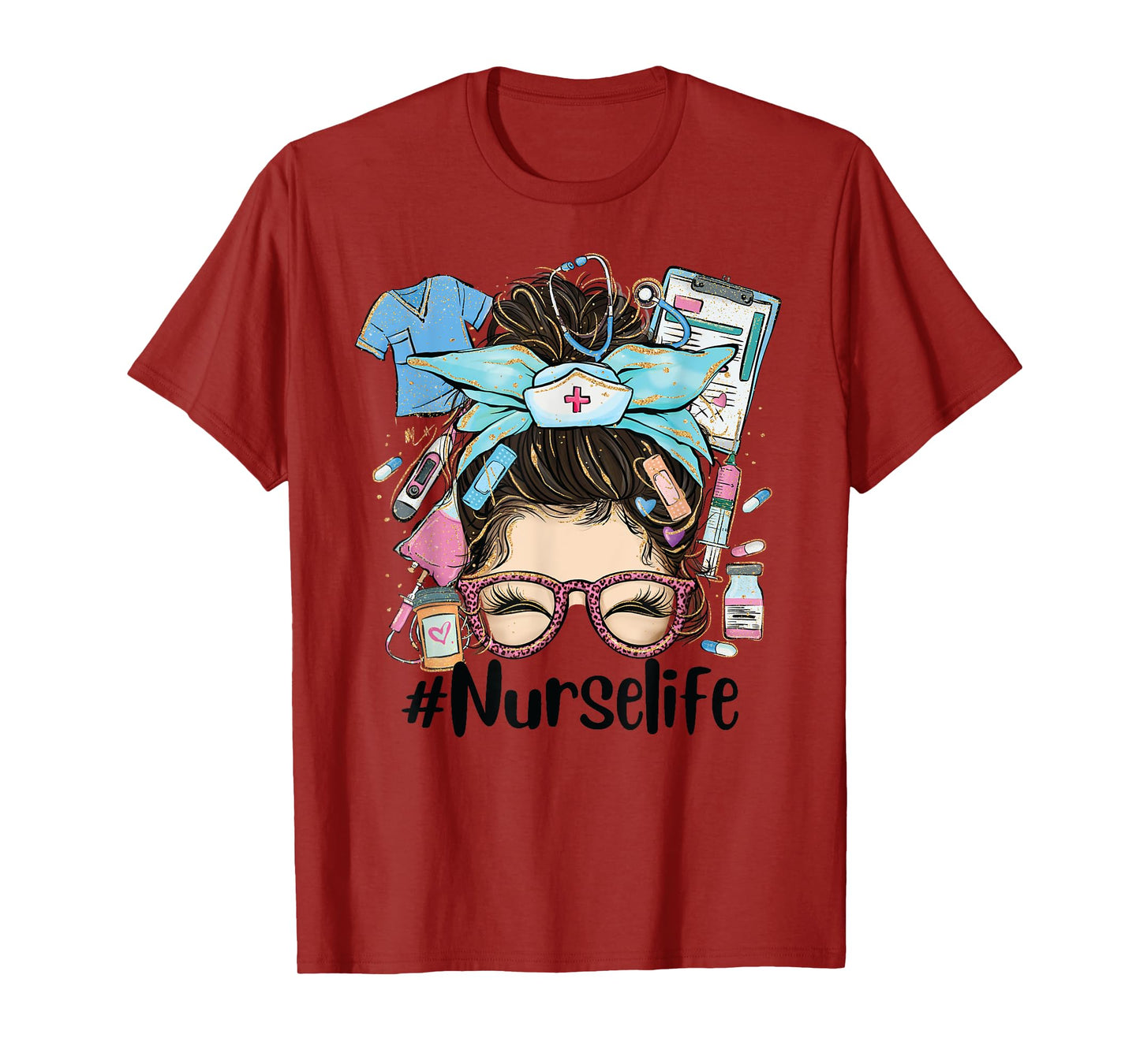 Messy Hair Woman Bun Nurse Life Healthcare Life funny T-Shirt