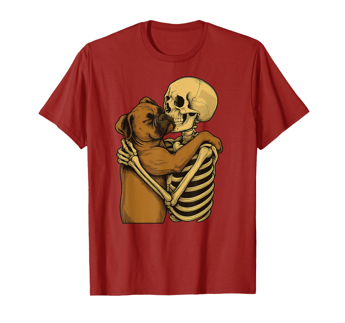 Skeleton Hugging Boxer Dog Halloween T-Shirt